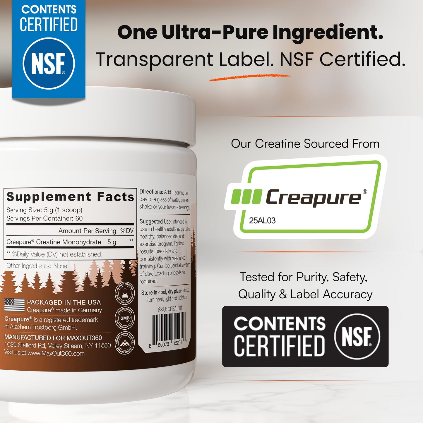 MaxOut360 Creapure Creatine Monohydrate Powder, 10.58