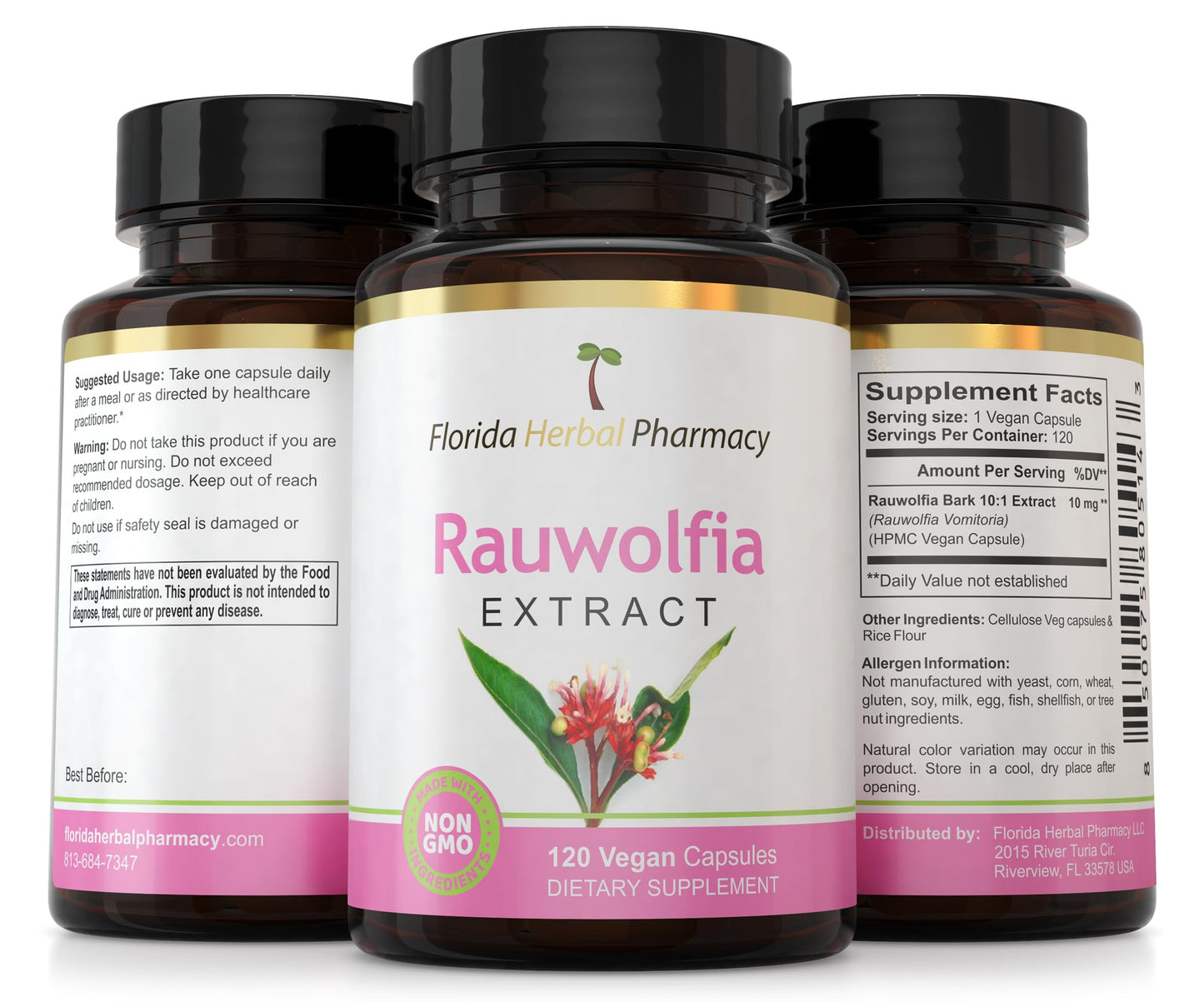 Florida Herbal Pharmacy Rauwolfia Vomitoria Extract Capsules, 120 Capsules