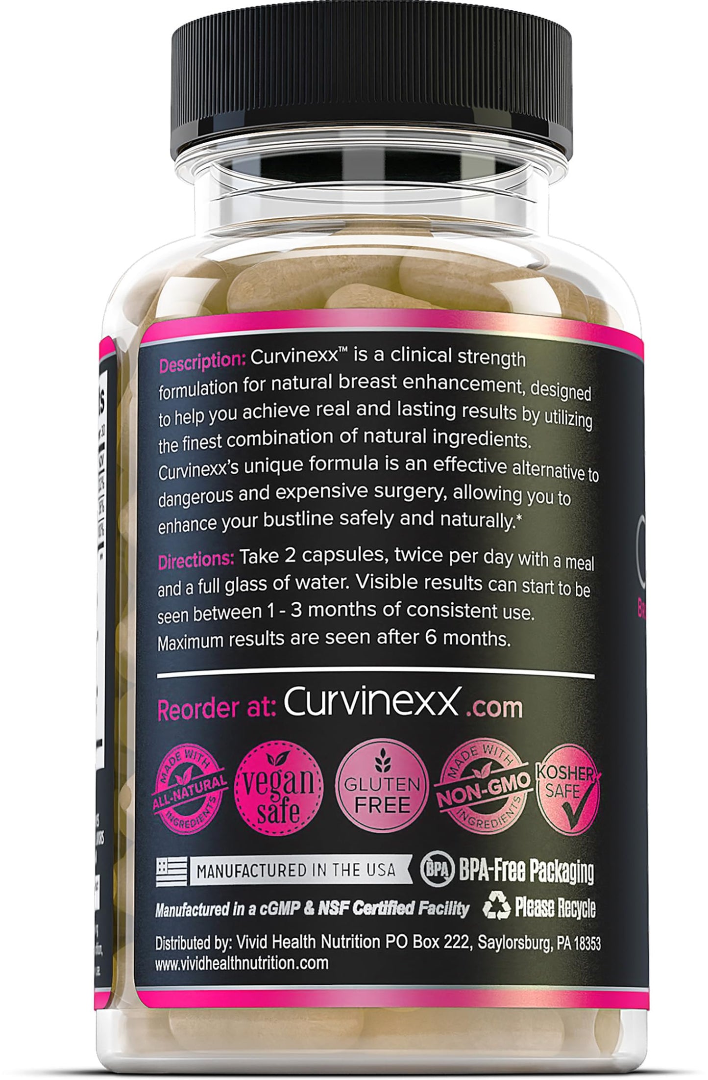 Curvinexx Natural Breast Toning and Firming Supplement, 180 Capsules