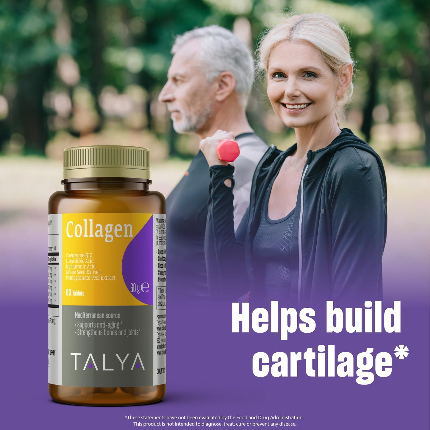TALYA Collagen Pills with Hyaluronic Acid + Vitamin C Tablets, 60 Tablets