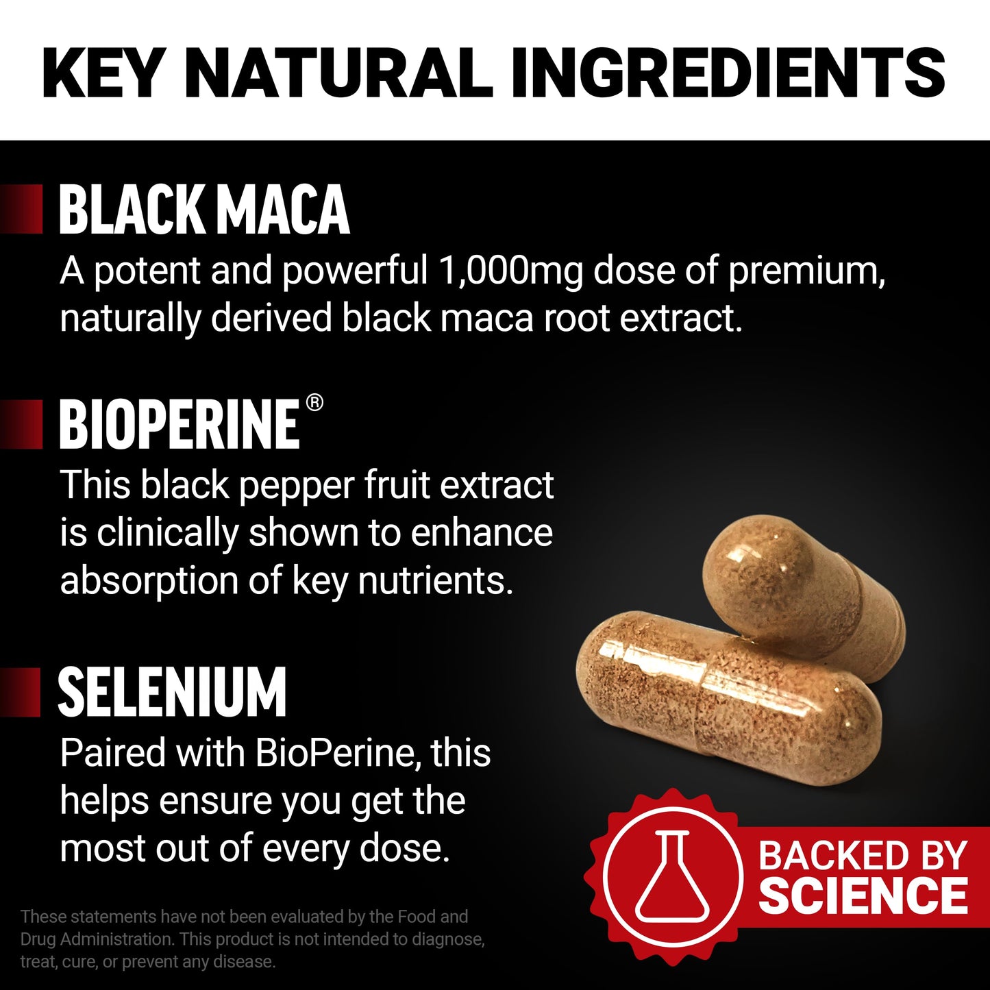 Force Factor Black Maca Root Supplement 1000mg Maca Negra Extract Capsules, 90 Count