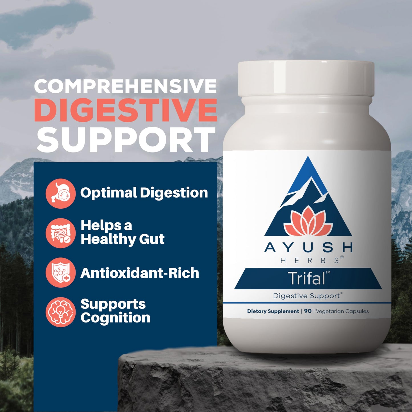 Ayush Herbs Trifal Digestive Support with Amla Triphala Capsule, 90 Count