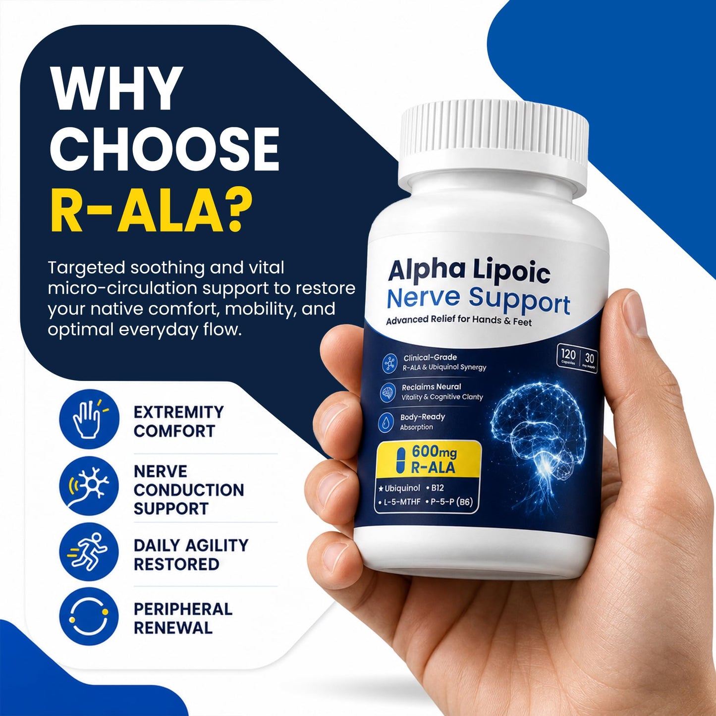 TTTea R-Alpha Lipoic Acid 600mg with Benfotiamine 300mg Nerve Support, R-ALA with ALCAR, NAC & CoQ10, Antioxidant & Energy Metabolism Support, 120 Vegan Capsules