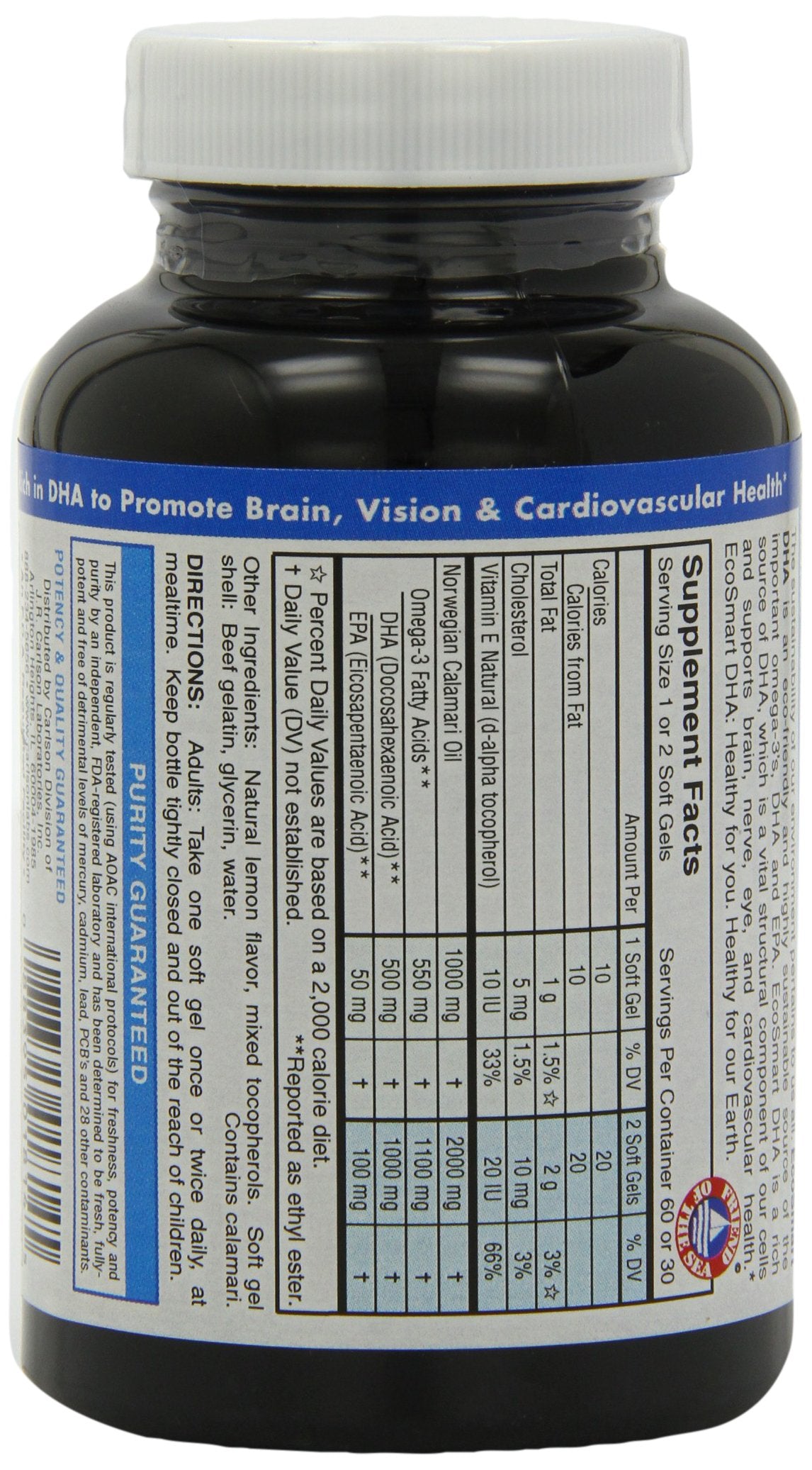 Carlson Ecosmart DHA 500 Mg Mineral Supplement Softgels, 80 Count