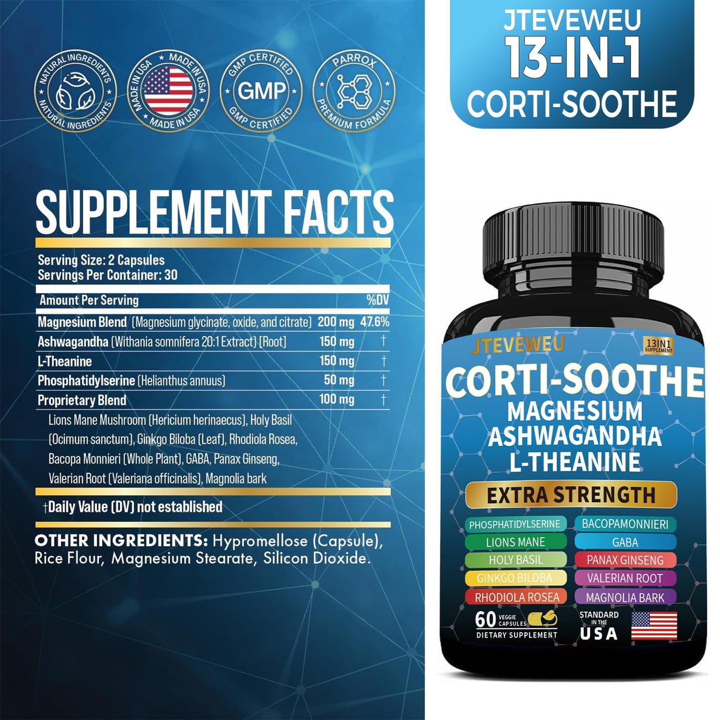 JTEVEweu Corti-Soothe Cortisol Supplement Capsule 60 Count