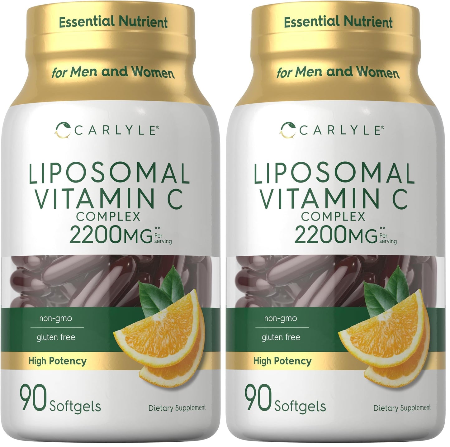 Carlyle Liposomal Vitamin C | 2200mg | 90 Softgels | High Potency Complex Supplement | Non-GMO, Gluten Free Supplement Packaging May Vary (Pack of 2)