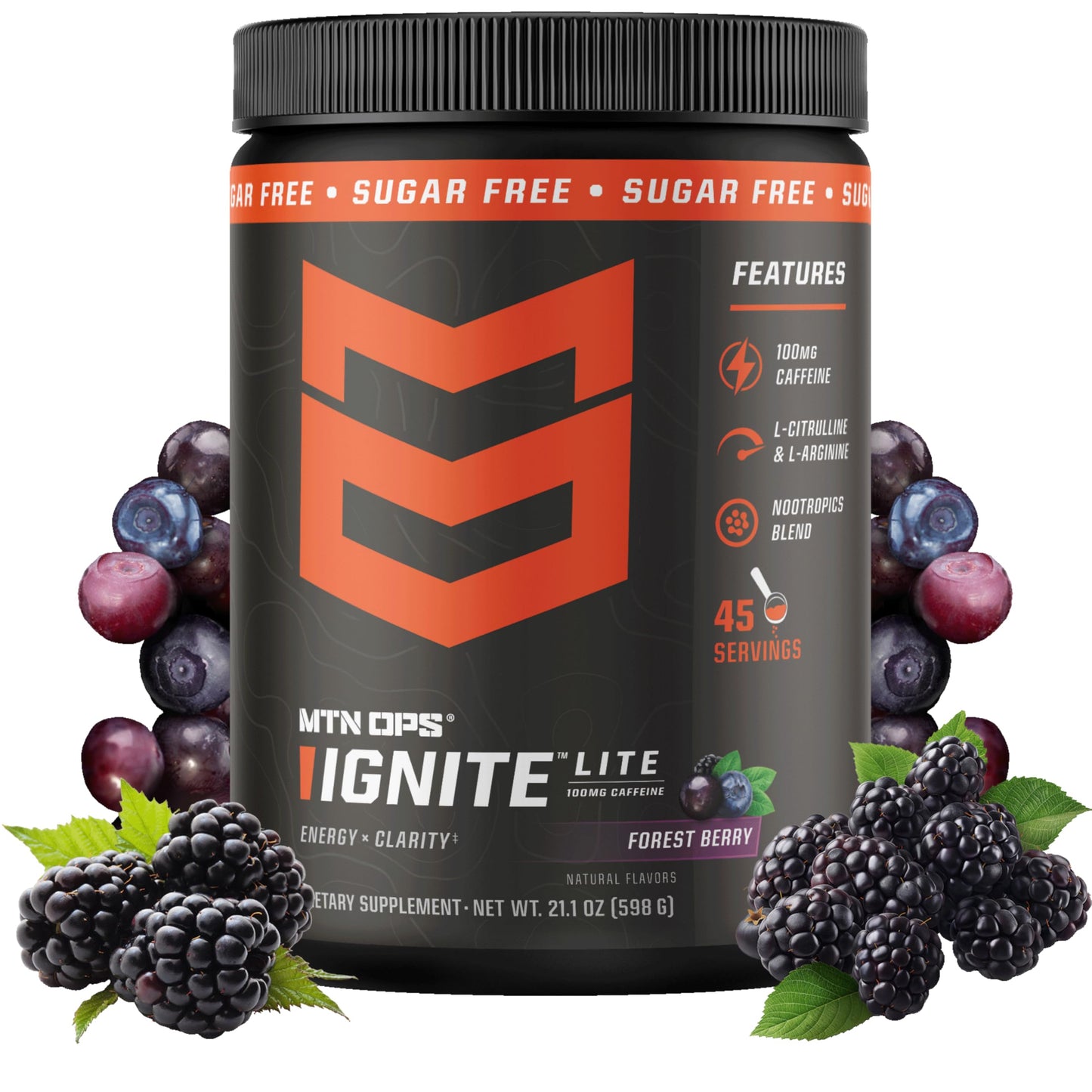 MTN OPS Ignite Lite Energy Powder Forest Berry Zero Sugar 20.6