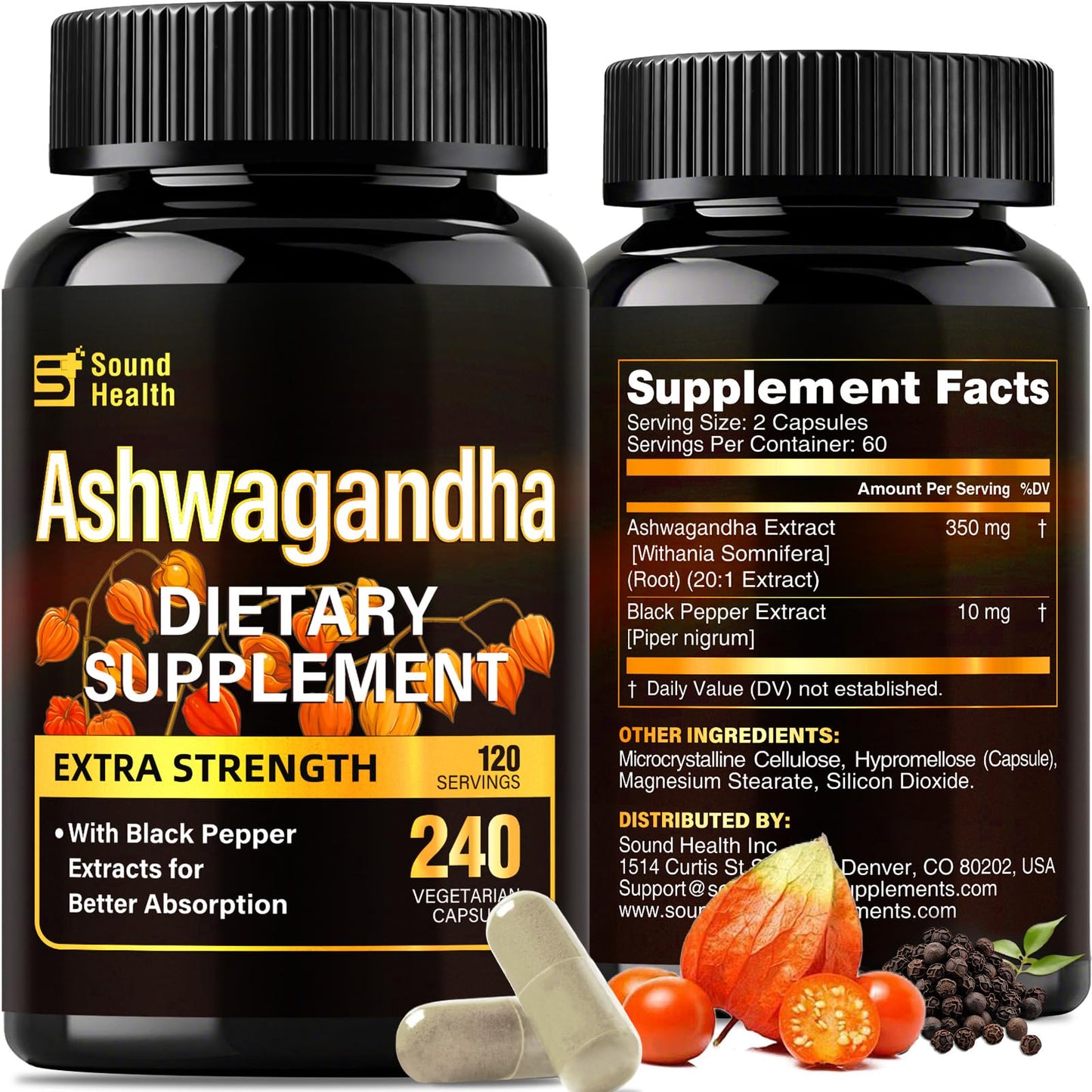 SoundHealth Organic Ashwagandha Capsules 240 Count