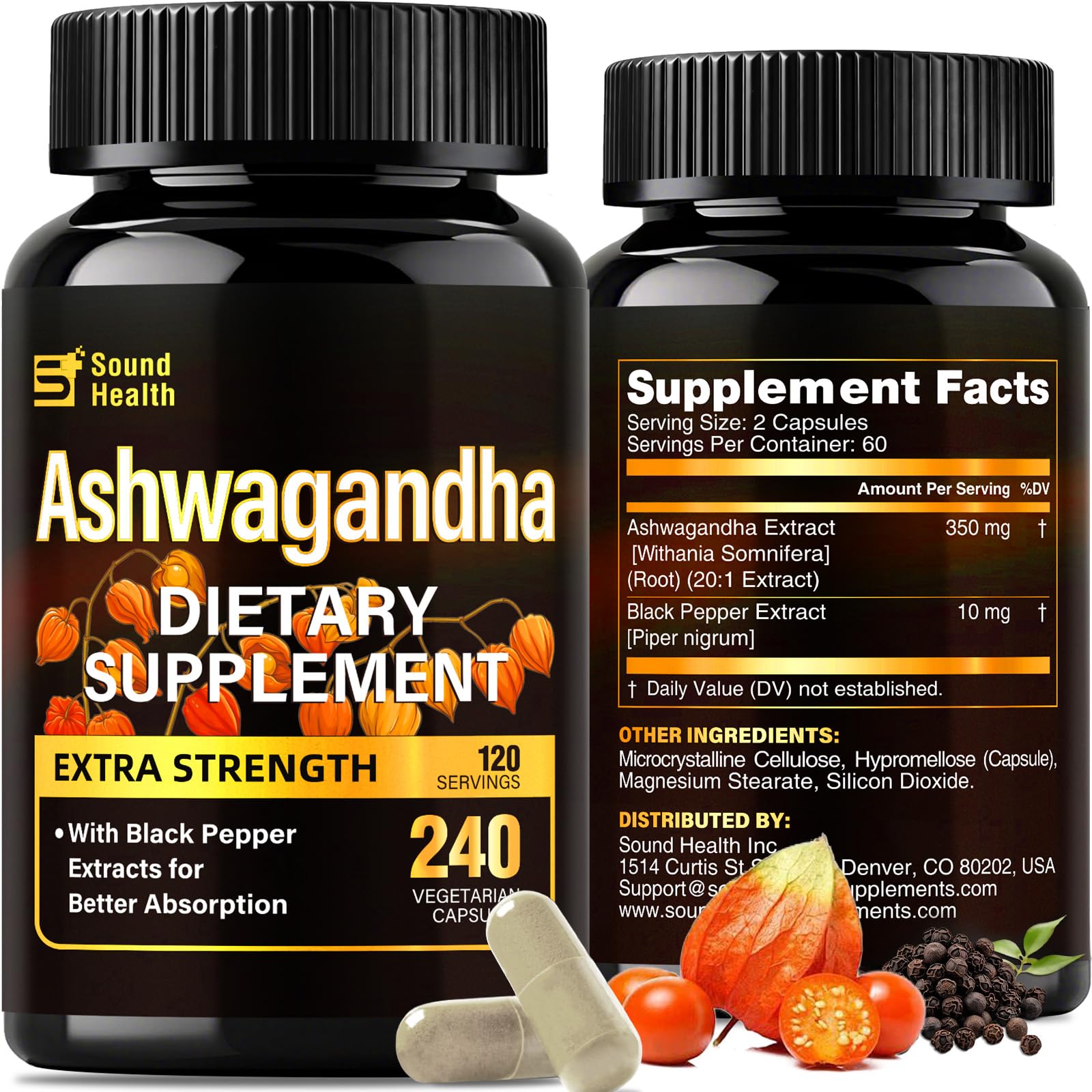 SoundHealth Organic Ashwagandha Capsules 240 Count
