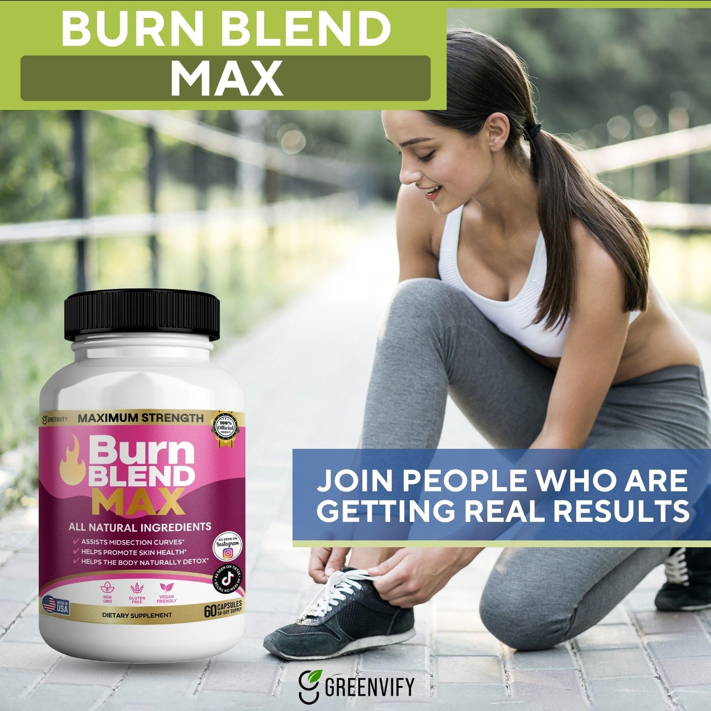 GREENVIFY Burn Blend Max Premium Thermogenic Energy and Fat Oxidation Formula, 60 Capsules