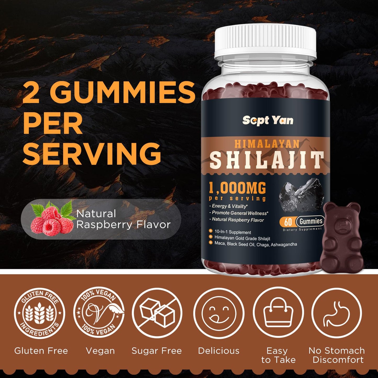SEPT YAN Shilajit Gummies 1000mg, 60 Count