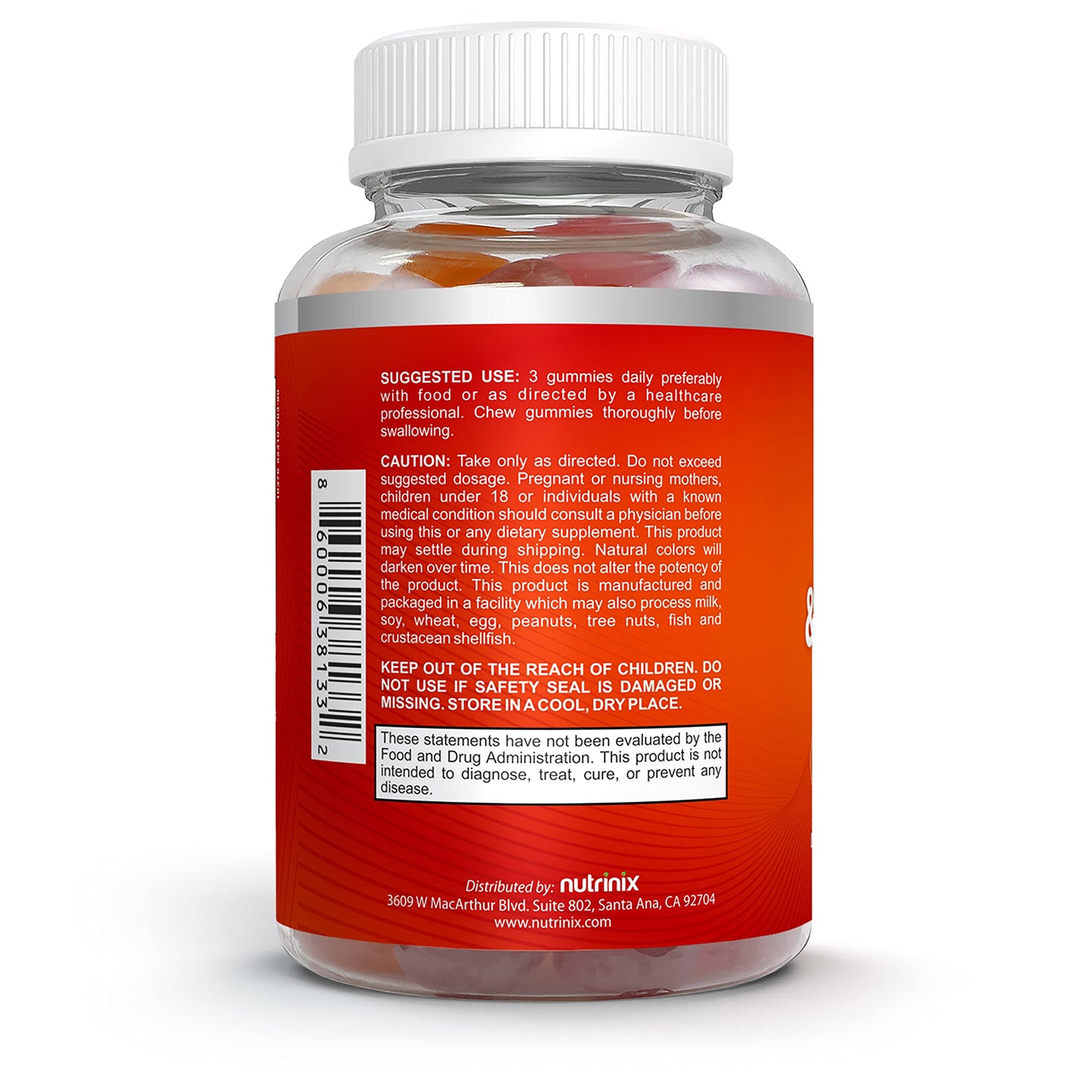 Nutrinix Fiber and Prebiotic Gummies for Adults, 90 Gummies