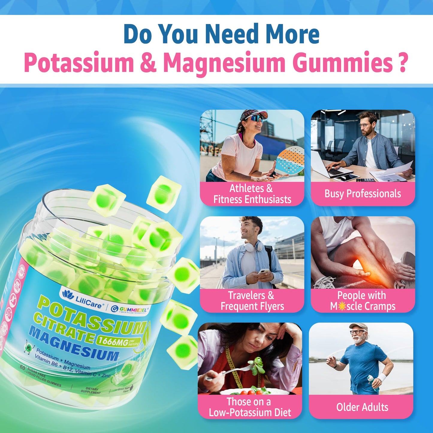 LILICARE Liposomal Vitamin C Gummies, Potassium Magnesium, 120 Gummies