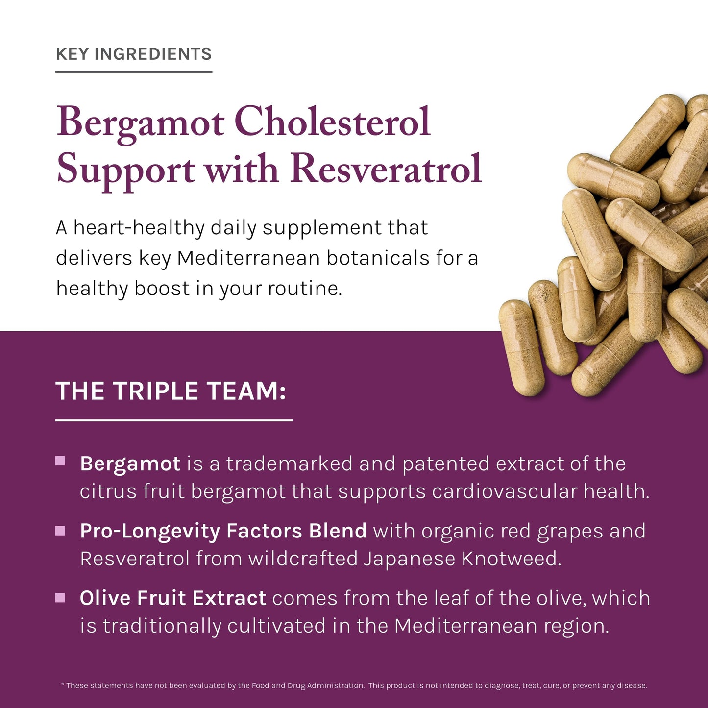 Reserveage Nutrition Beauty Bergamot Cholesterol Support with Resveratrol Capsules 30