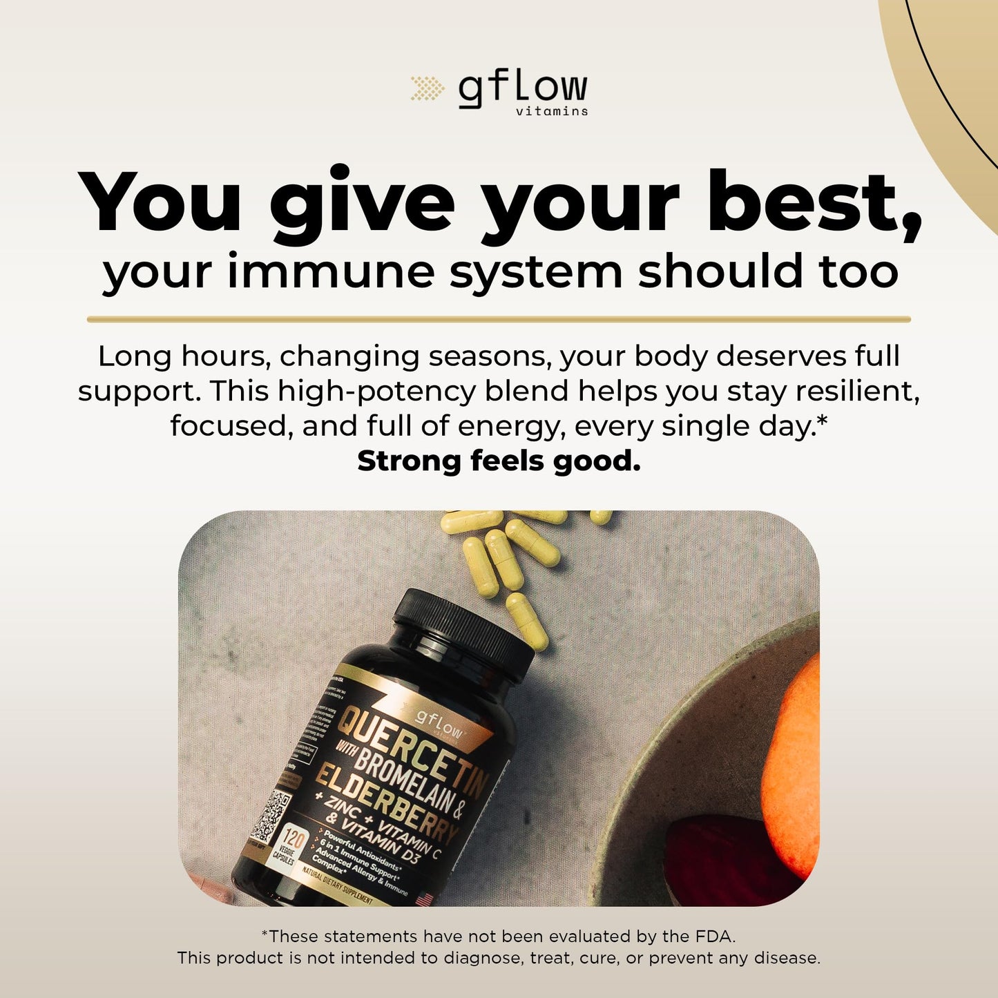 gflow vitamins Quercetin with Bromelain Zinc Vitamin C Vitamin D Elderberry Capsules 120