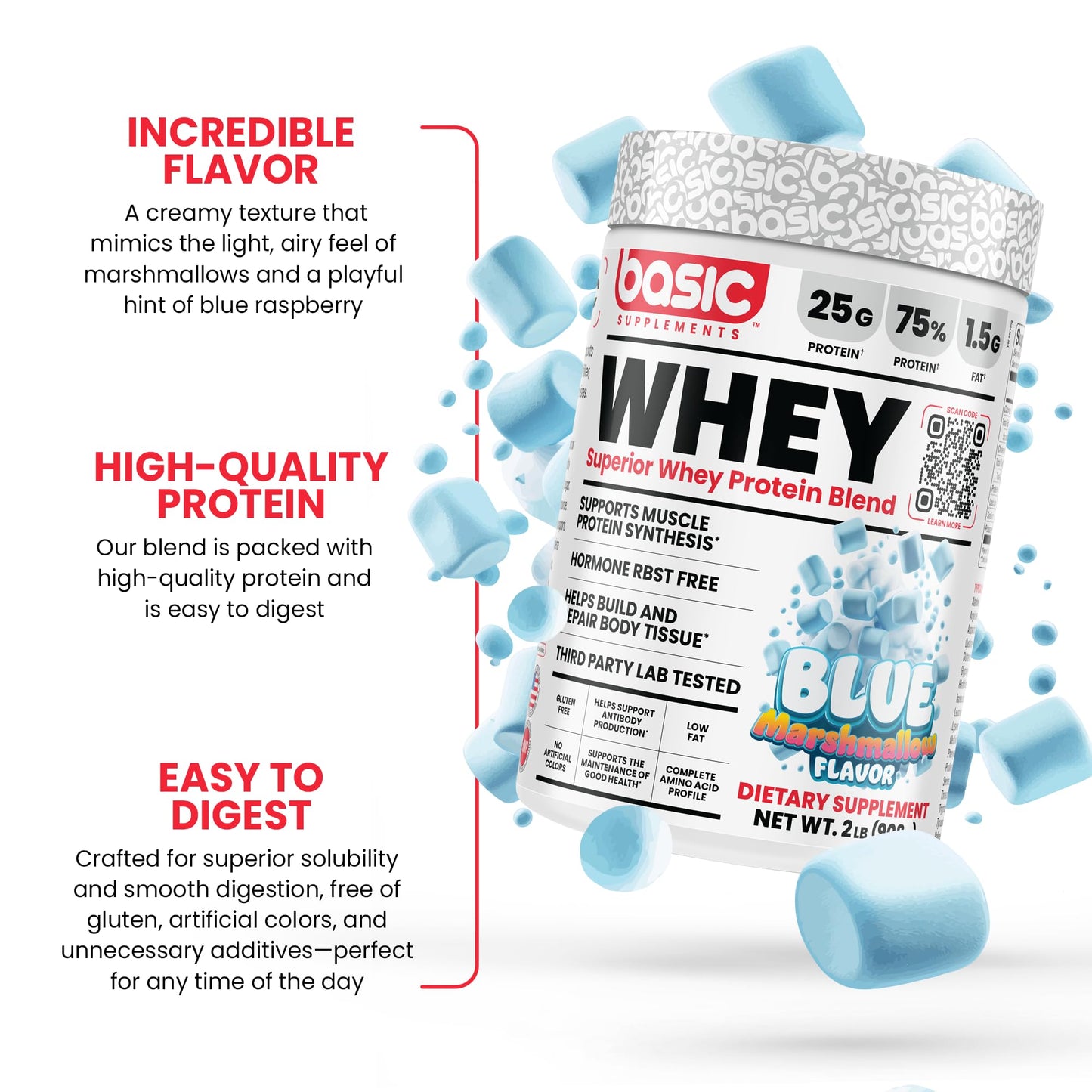 BASIC SUPPLEMENTS Whey Protein Powder, 80