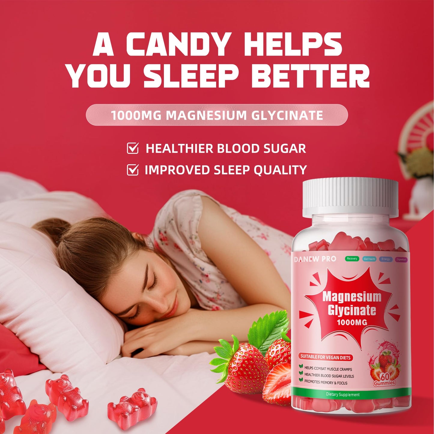 DANEW Pro Magnesium Glycinate Gummies Strawberry 120 Gummies
