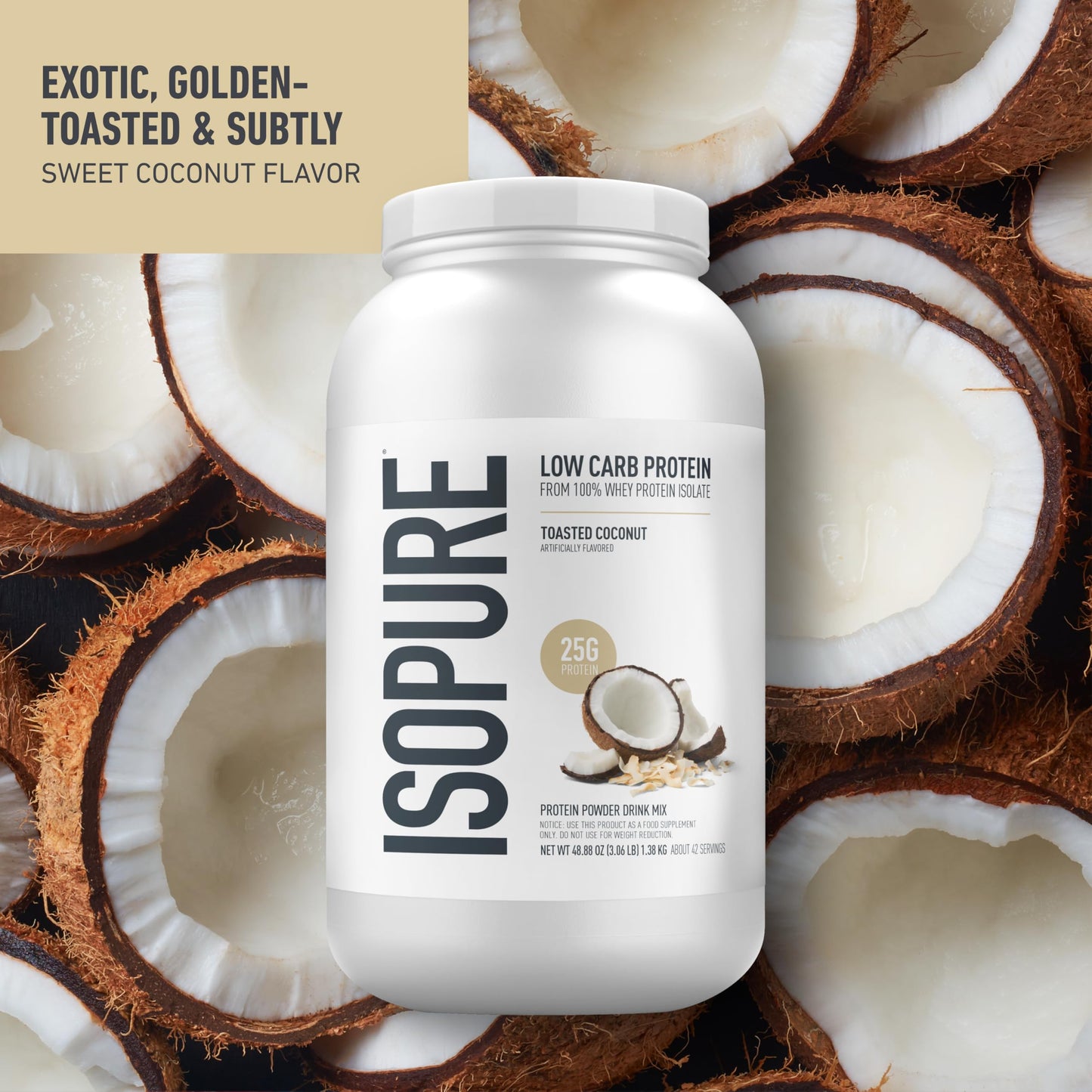 Isopure Low Carb 100% Pure Whey Isolate Protein Powder, Toasted Coconut, 48 Servings