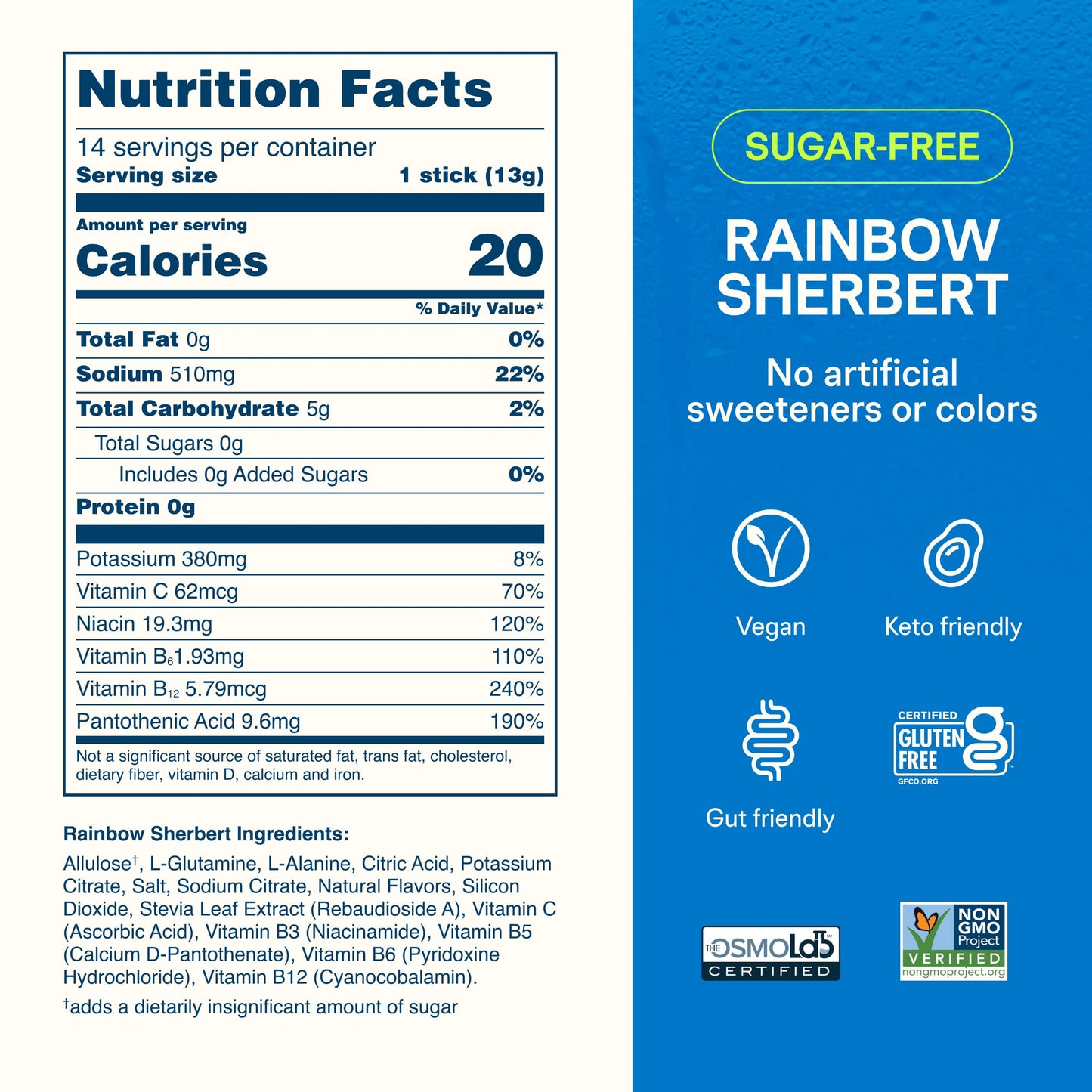 Liquid I.V. Sugar Free Hydration Electrolytes Rainbow Sherbet Powder 6.41 Ounce