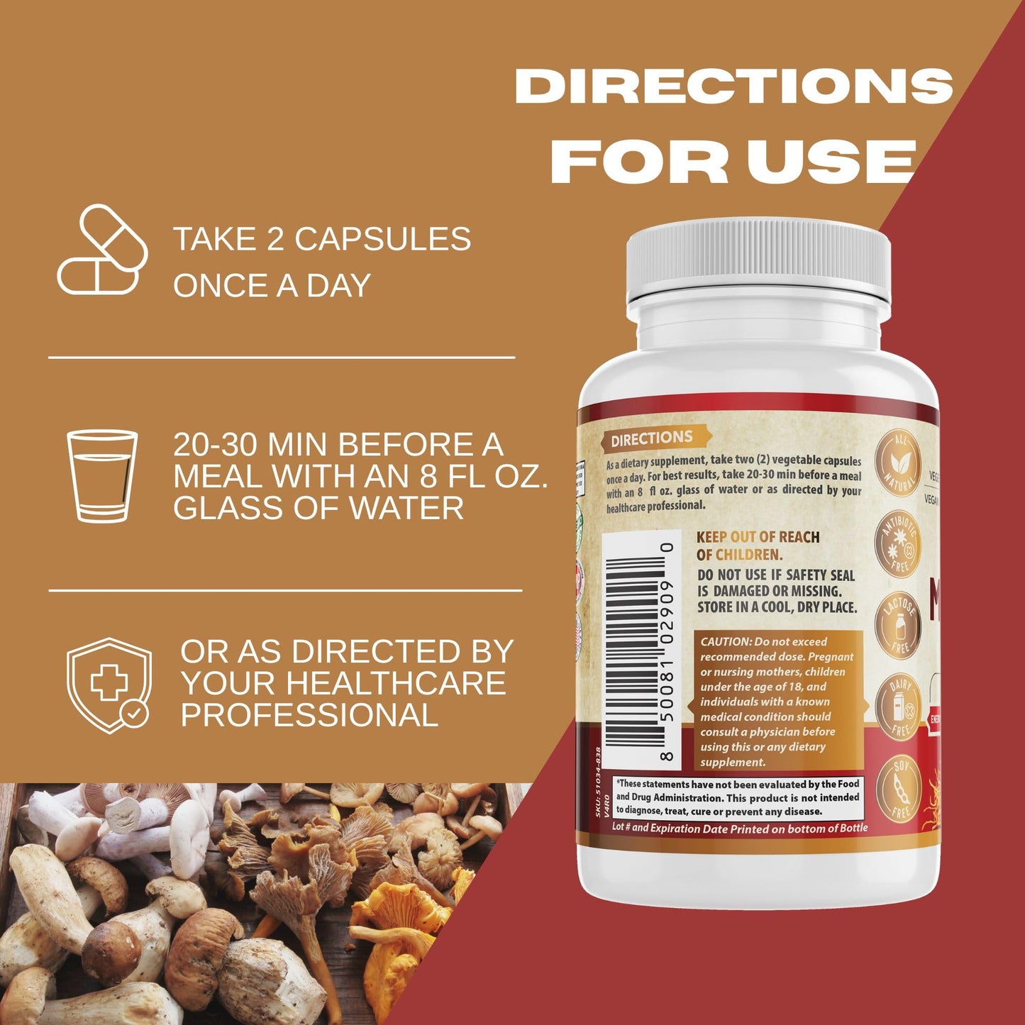 WHOLE WORLD WELLNESS All Natural Mushroom Complex 10 in 1 Capsule 60 Count