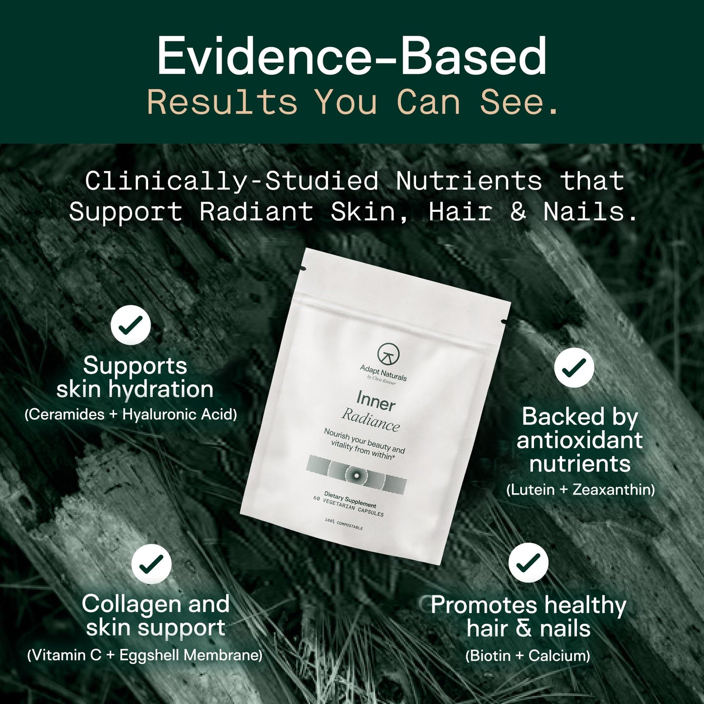 Adapt Naturals by Chris Kresser Inner Radiance Hair Skin and Nails Vitamins for Women & Men Capsules 60