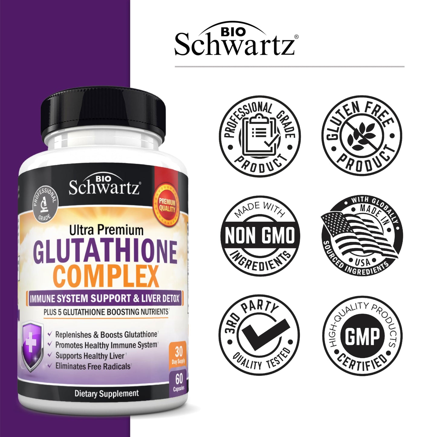 BioSchwartz Glutathione Supplement 500mg Capsules, 60 Count