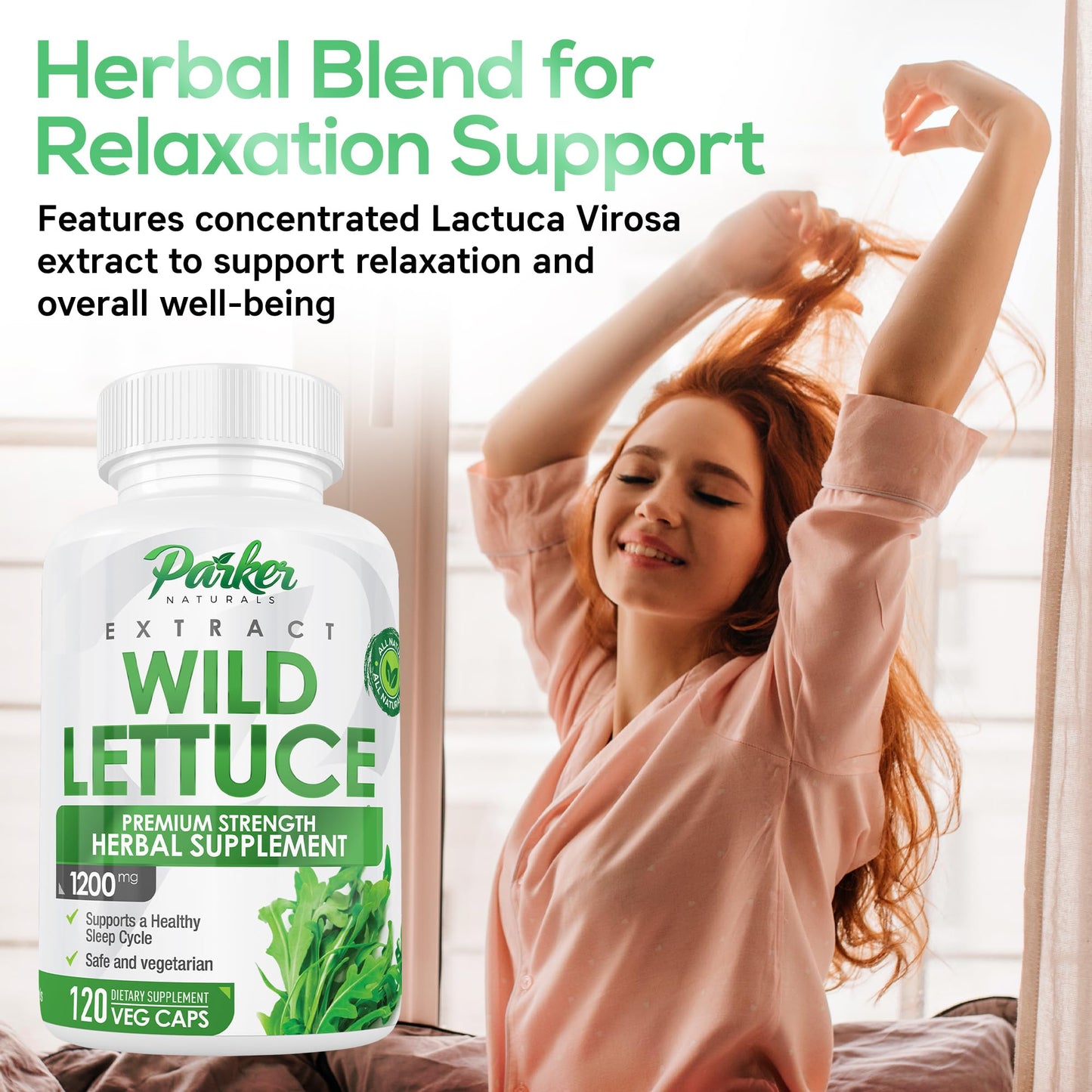 Parker Naturals Wild Lettuce Extract Herbal Sleep Supplement 1200mg, 4:1 Concentrated 120 Tablets