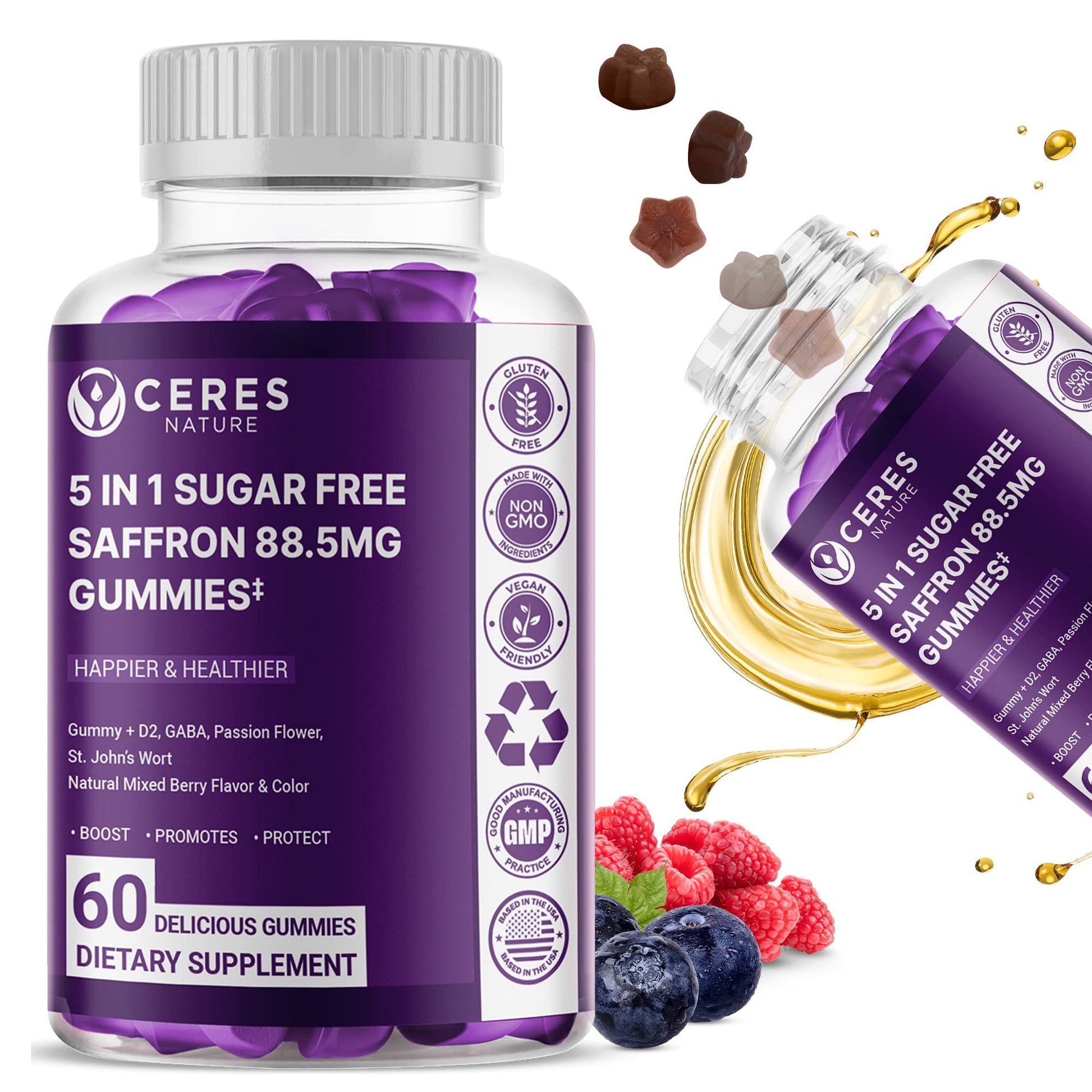 Ceres Nature Premium Saffron Extract 88.5mg Gummy, 60 Gummies