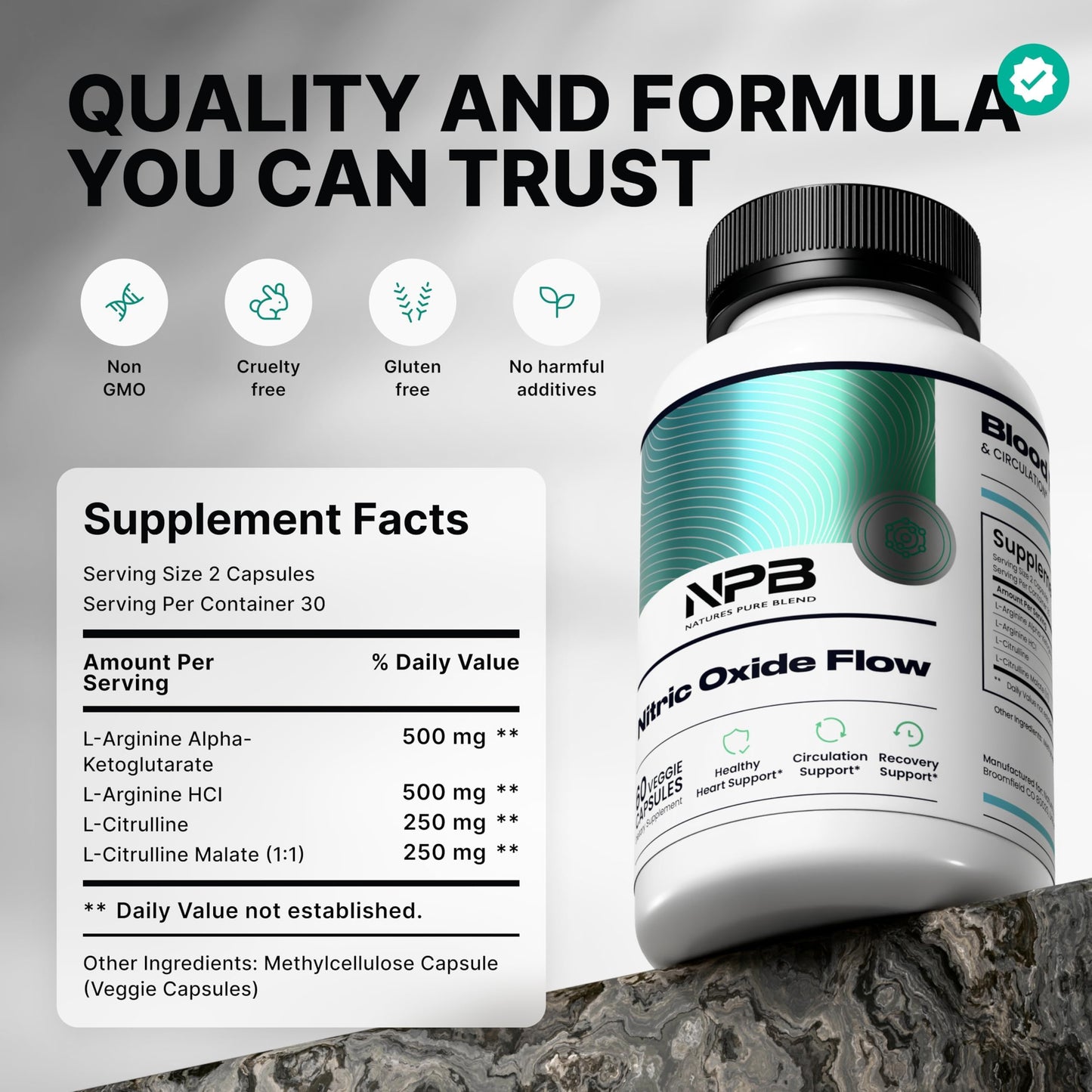 Nature's Pure Blend Nitric Oxide Supplements for Men – L-Arginine L-Citrulline – Heart Support & Flow Circulation Booster – 1500mg L-Arginine and L-Citrulline, 60 Capsules