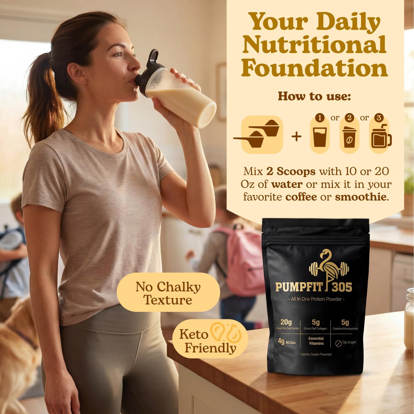 PUMPFIT 305 6-in-1 Complete Nutritional Foundation Vanilla Grass-Fed Beef Protein Isolate Powder, 15 Servings