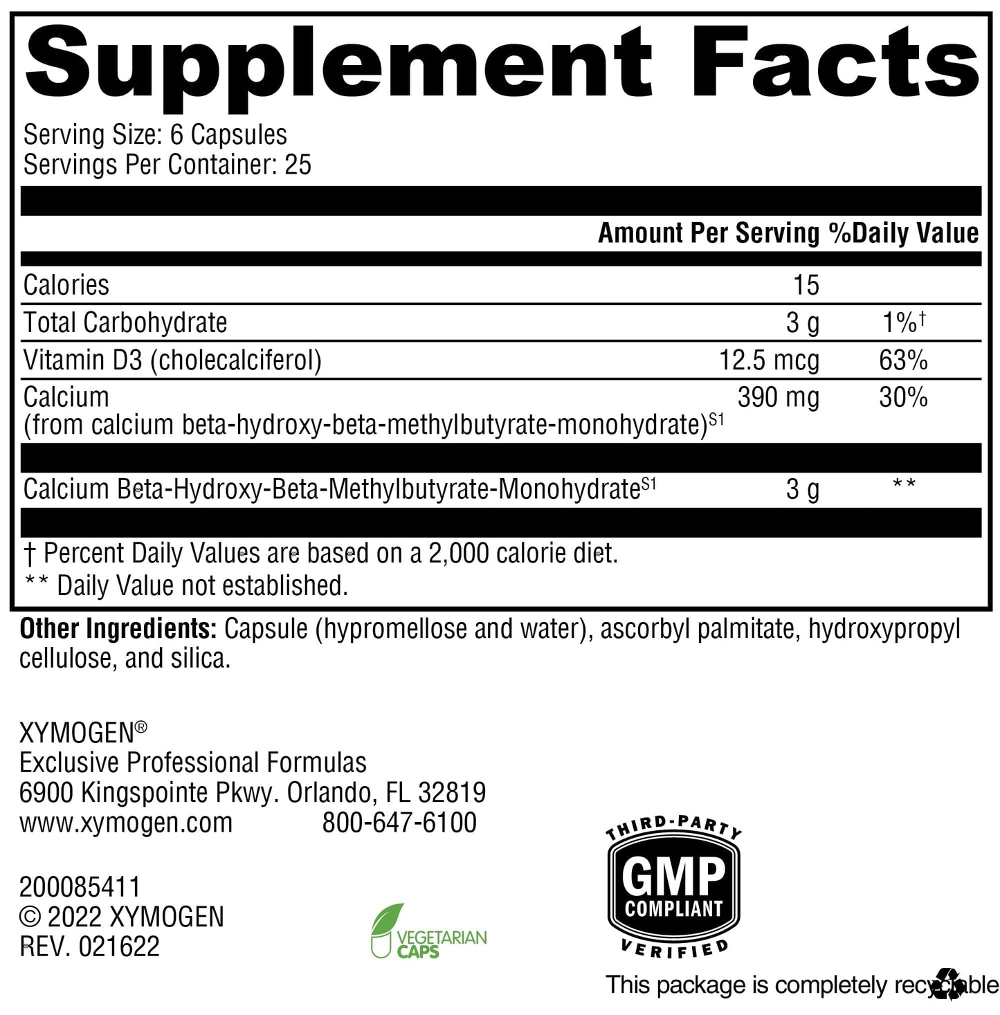 XYMOGEN HMB PRO - Muscle Recovery & Lean Muscle Support - Calcium Supplement with Vitamin D3, 150 Capsules