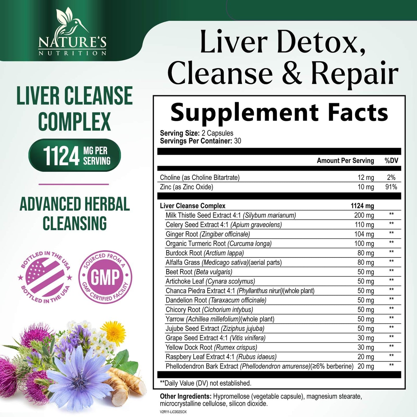 Nature's Nutrition Gentle Liver Cleanse Detox & Repair Formula - Herbal Liver Supplement with Milk Thistle, Silymarin, Artichoke, Dandelion, Beet Root, Chicory & Turmeric - 60 Capsules