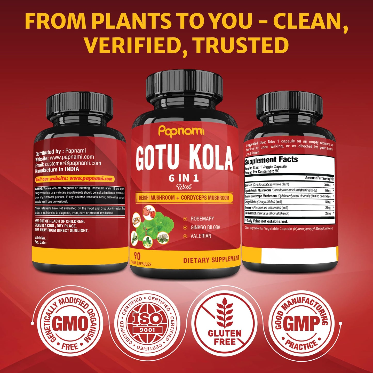 Papnami Organic Gotu Kola Extract Capsules, 90 Count