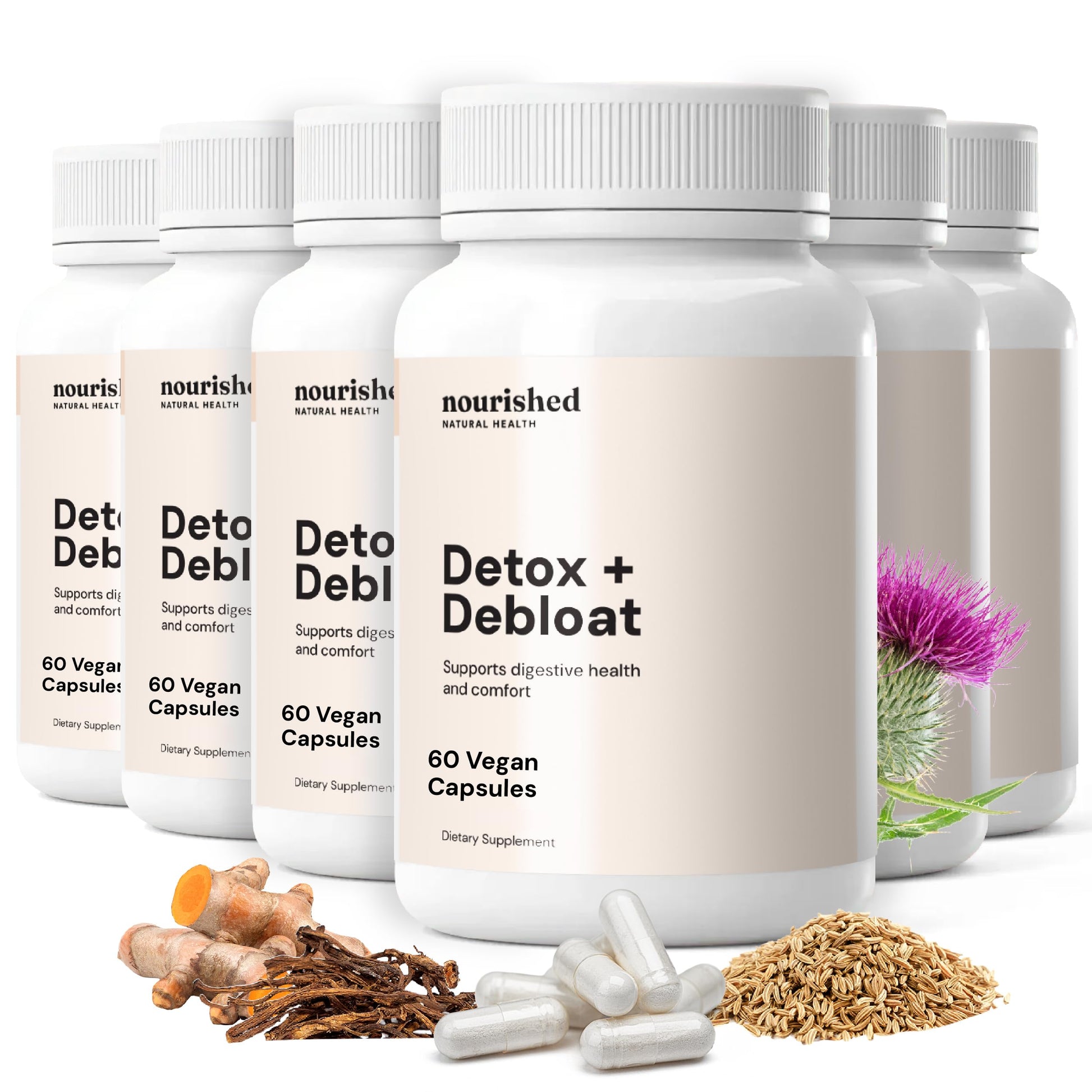 Nourished Natural Health Detox + Debloat - Detox Cleanse and Bloating Relief for Women - Liver and Digestive Support with Milk Thistle, Dandelion, Fennel & Turmeric, 360 Capsules