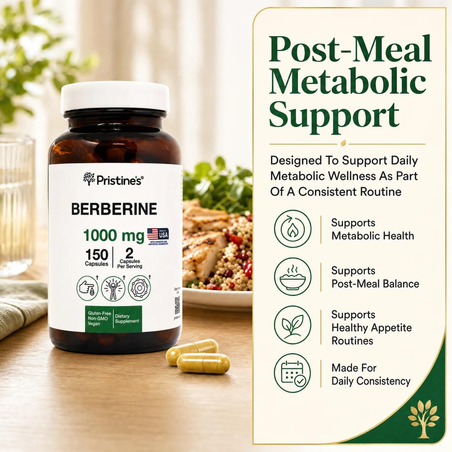 PRISTINE'S Berberine 1000mg Capsule, 1 Count