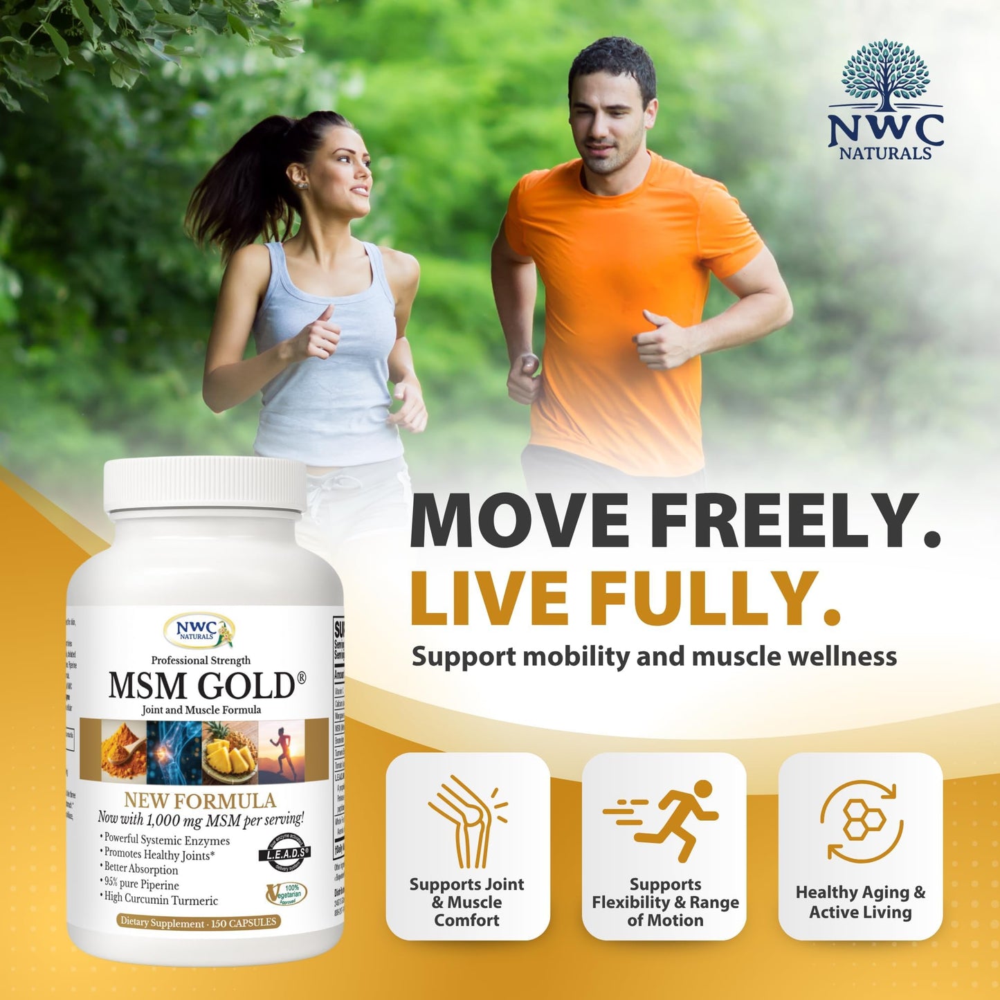 NWC Naturals MSM Gold Systemic Enzyme Supplement Capsules 300