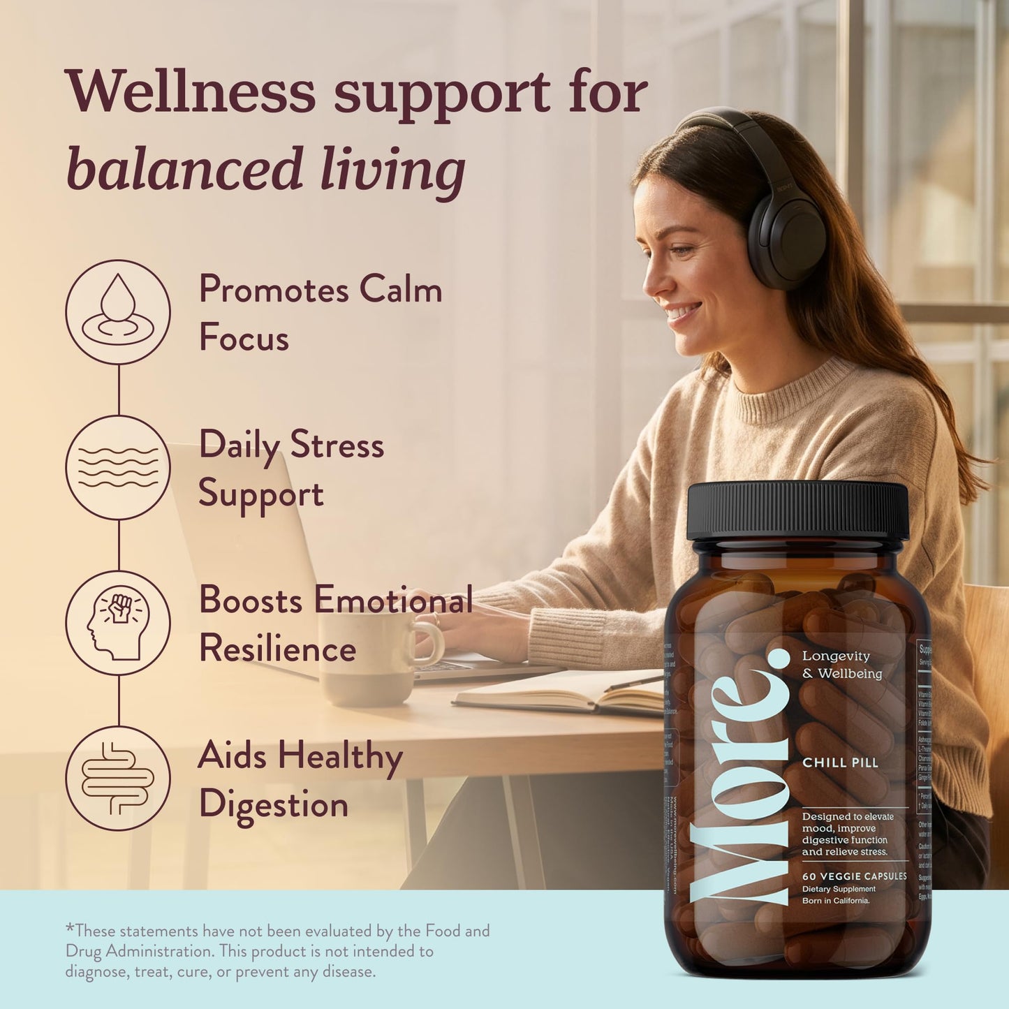 More. Longevity & Wellbeing Chill Pill Mood Support Supplement Capsule, 1 Count