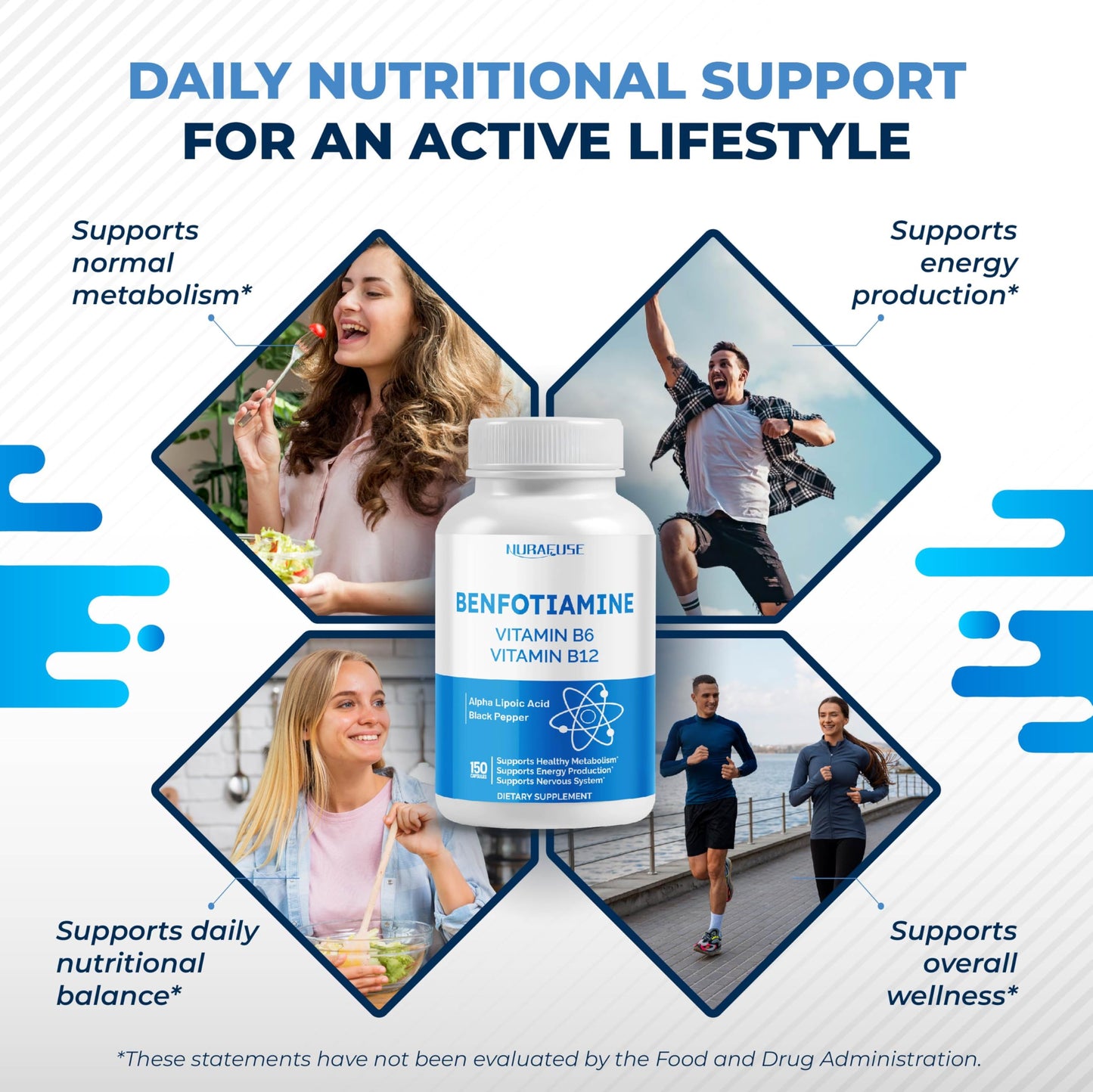 NURAFUSE Liposomal Benfotiamine with Vitamin B6, Vitamin B12, Alpha Lipoic Acid, Curcumin Capsules, 150 Count