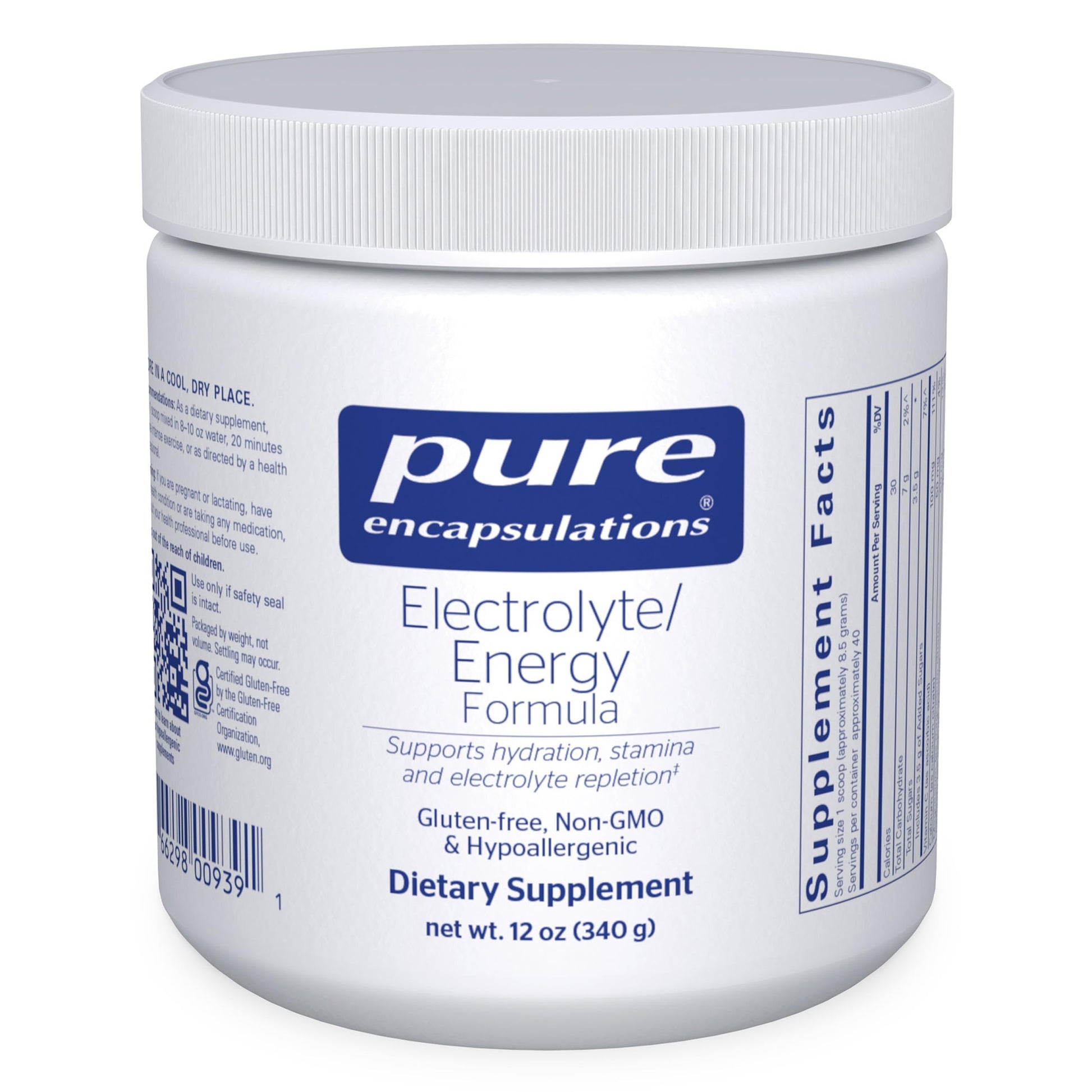 Pure Encapsulations Electrolyte / Energy Formula Hypoallergenic Supplement to Support Physical and Mental Stamina Powder 12 Ounces