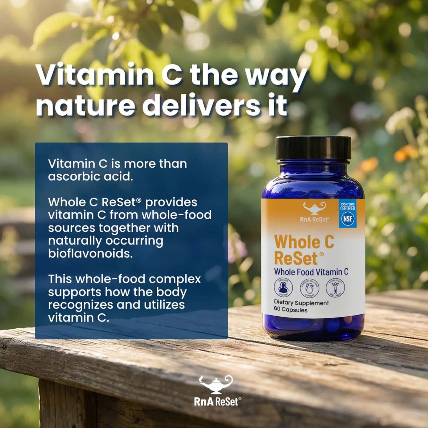 RnA ReSet Whole C Reset Vita-C Fruit Blend with Bioflavonoids & Polyphenols Organic Vitamin C Complex Immune Support Capsules, 60 Count
