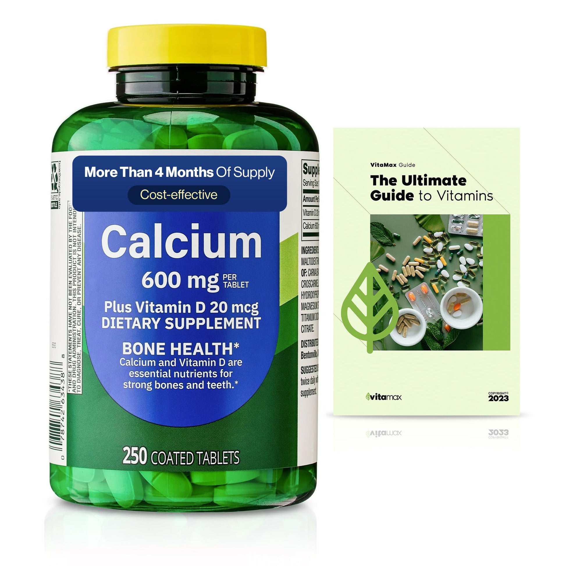 Generic Spring Valley Calcium Plus Vitamin D Tablets Dietary Supplement, Calcium 600 mg, Vitamin D 20 mcg, 250 Count