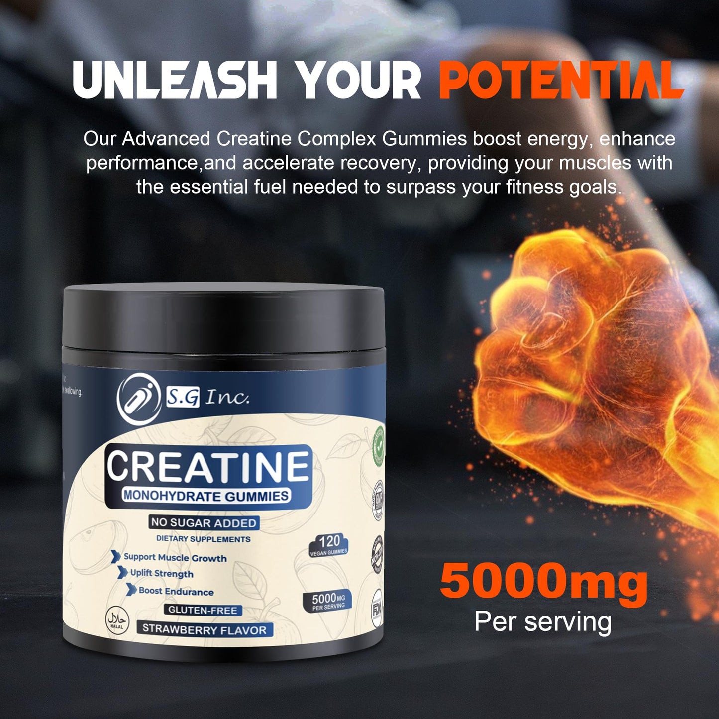 S.G Inc Creatine Monohydrate Gummies for Men & Women, 120 Count