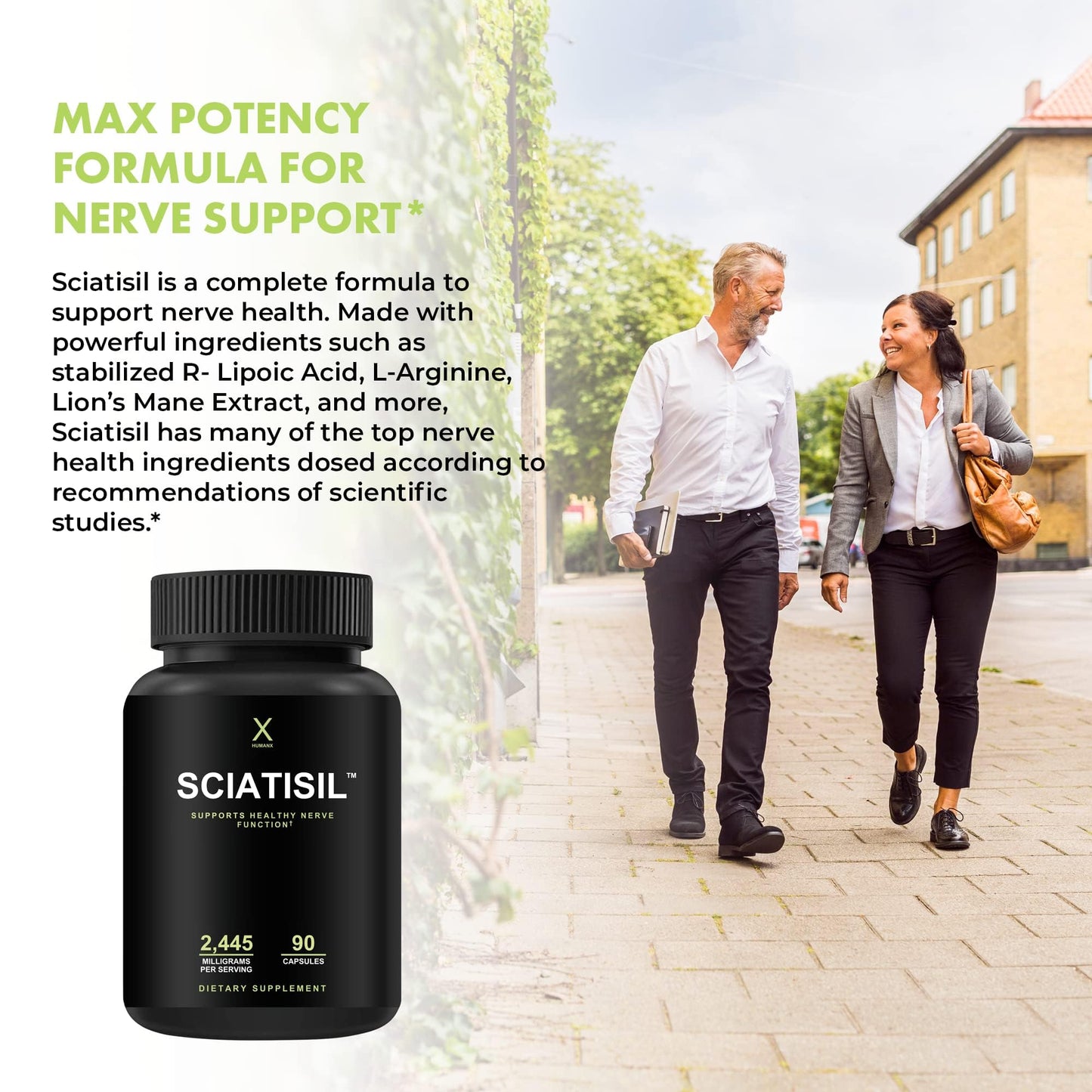 HUMANX Sciatica Focused Formula Nerve Support Supplement with Stabilized R-Lipoic Acid for Extra Strength Sciatisil Capsules 90