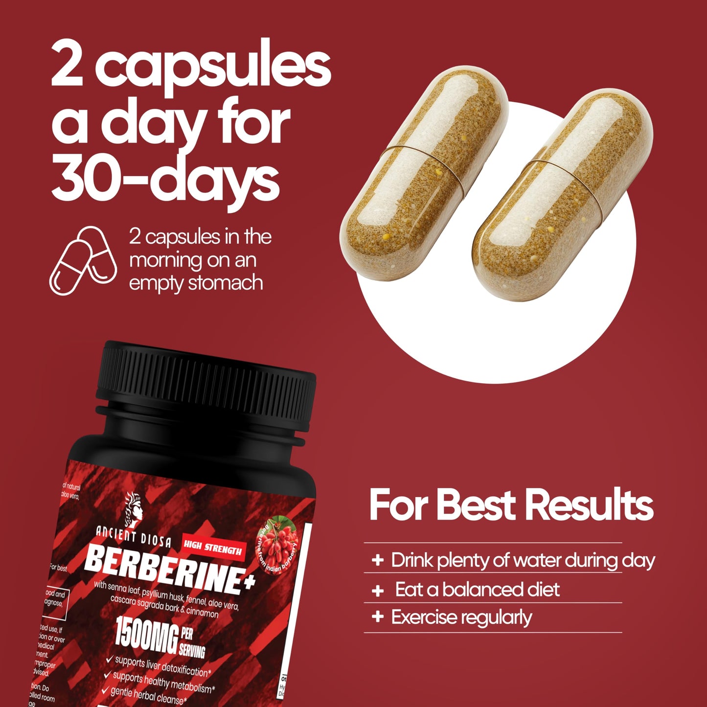 ANCIENT DIOSA Berberine Supplement Capsule, 60 Capsules