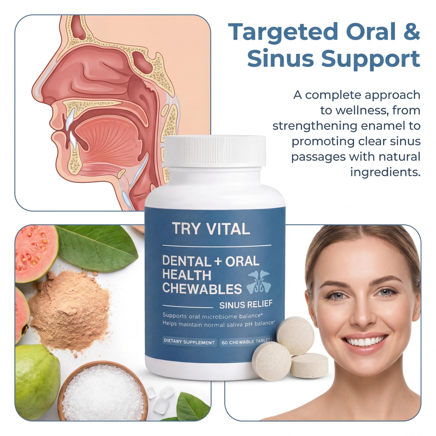 KBSBUBB Vital Sinus Relief Dental + Oral Health Chewables, 60