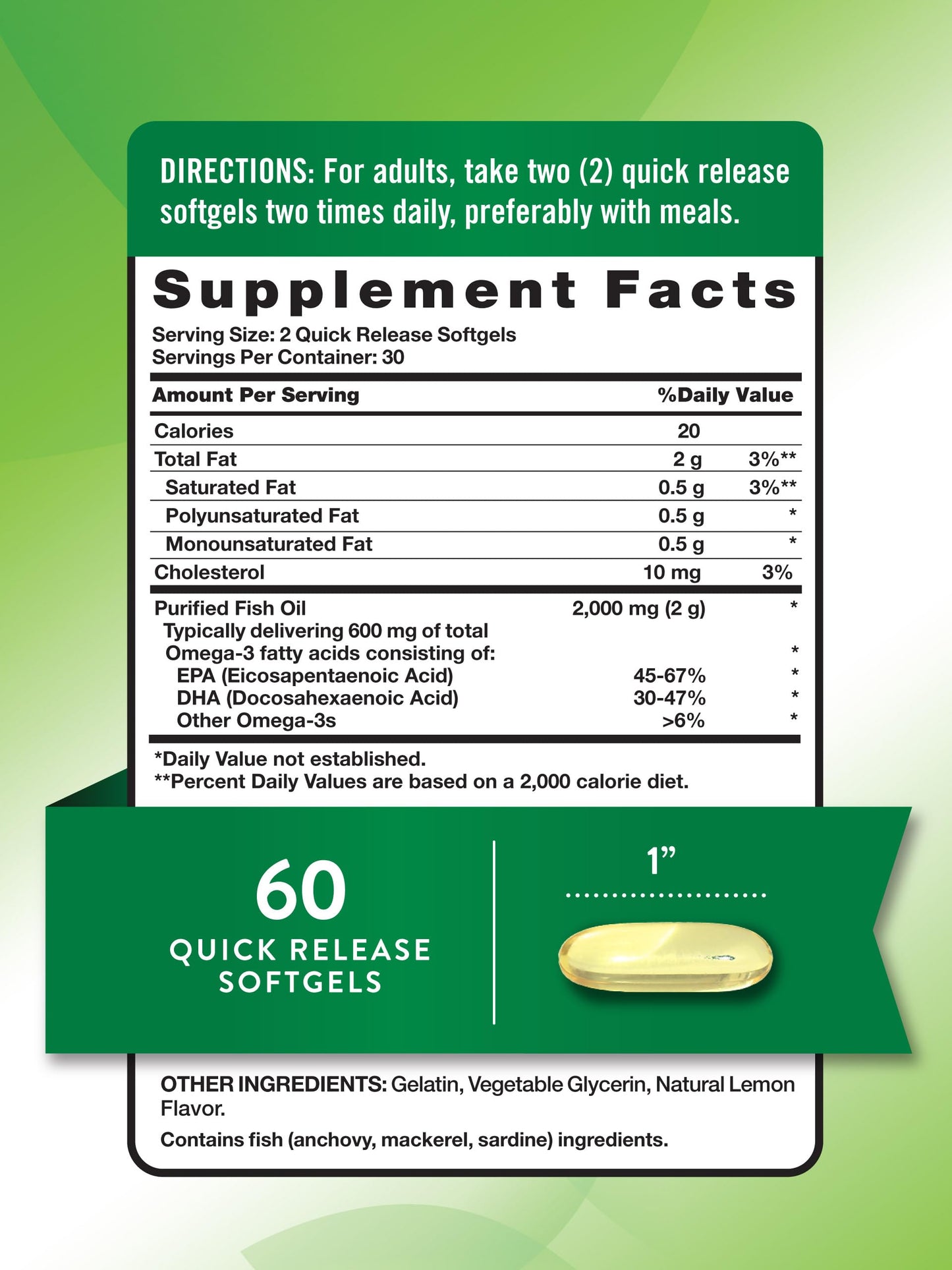 Nature's Truth Fish Oil Omega 3 Supplement 2000mg Softgels 60 Count