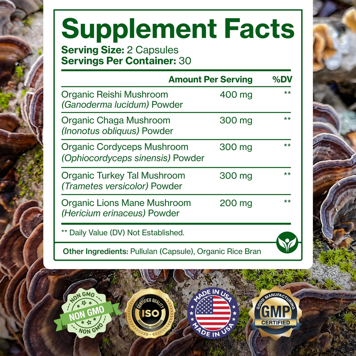 Pure Micronutrients Organic Mushroom Supplement Lions Mane Reishi Cordyceps 60 Capsules
