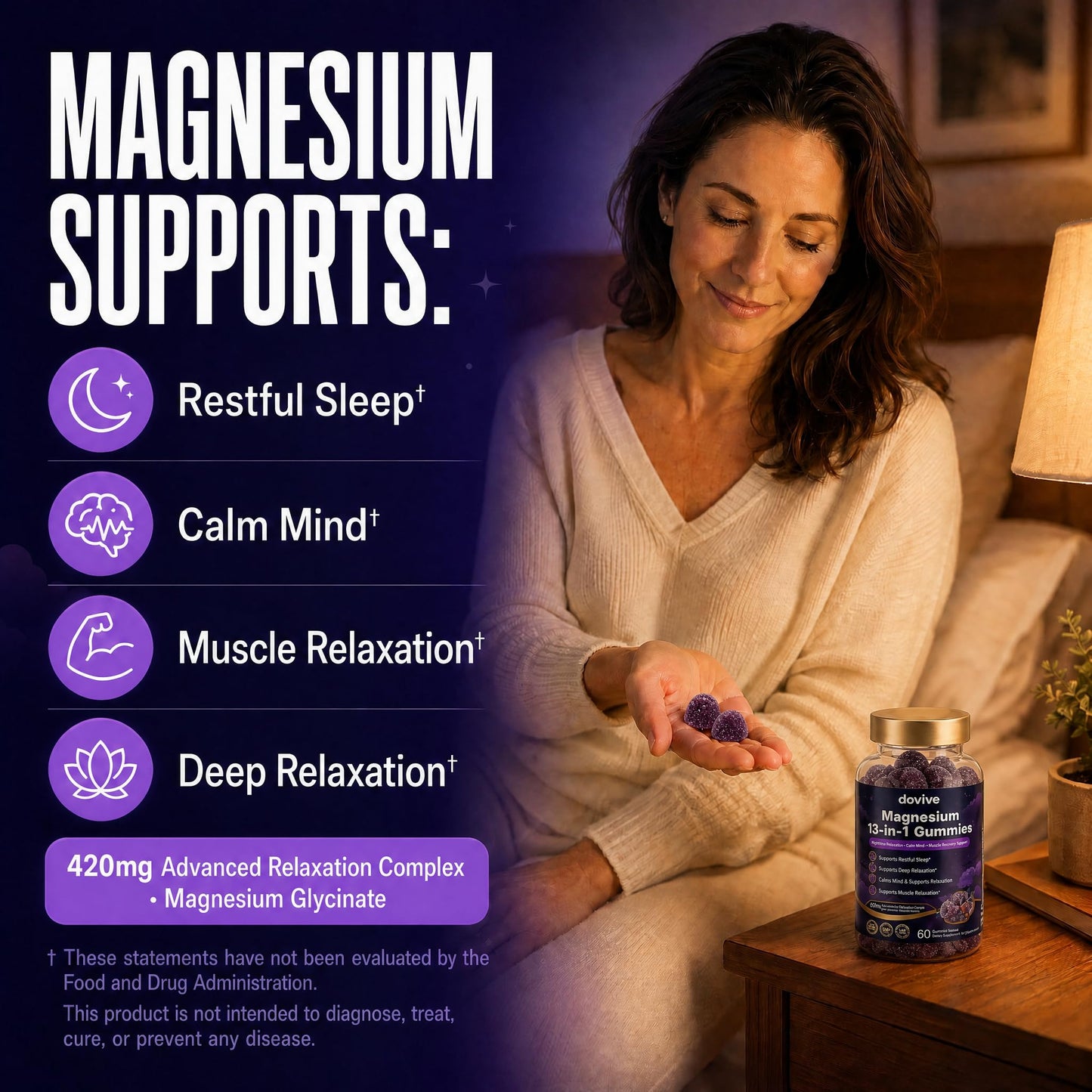 DOVIVE Magnesium Gummies with L-Theanine 200mg – Magnesium Citrate & Glycinate, Ashwagandha, Lemon Balm, Passionflower, Chamomile – Calm & Stress Support – Raspberry Lemon, 60 Count