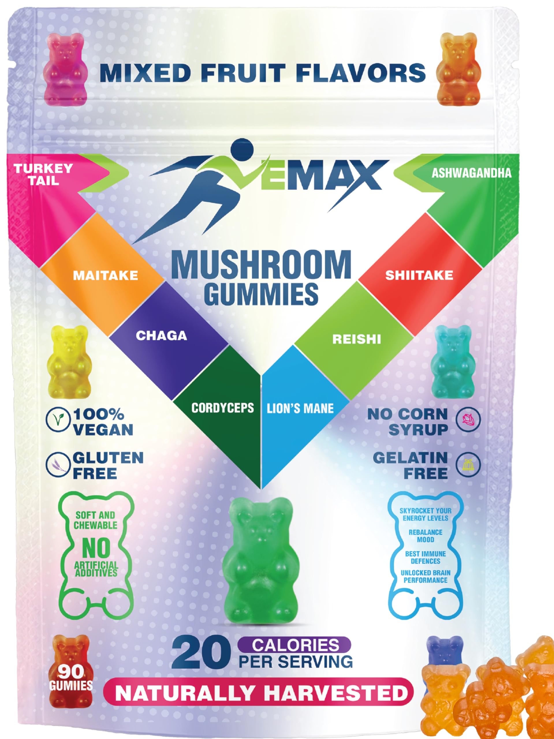 Vemax Ashwagandha and Lions Mane Mushroom Gummies, 90 Count