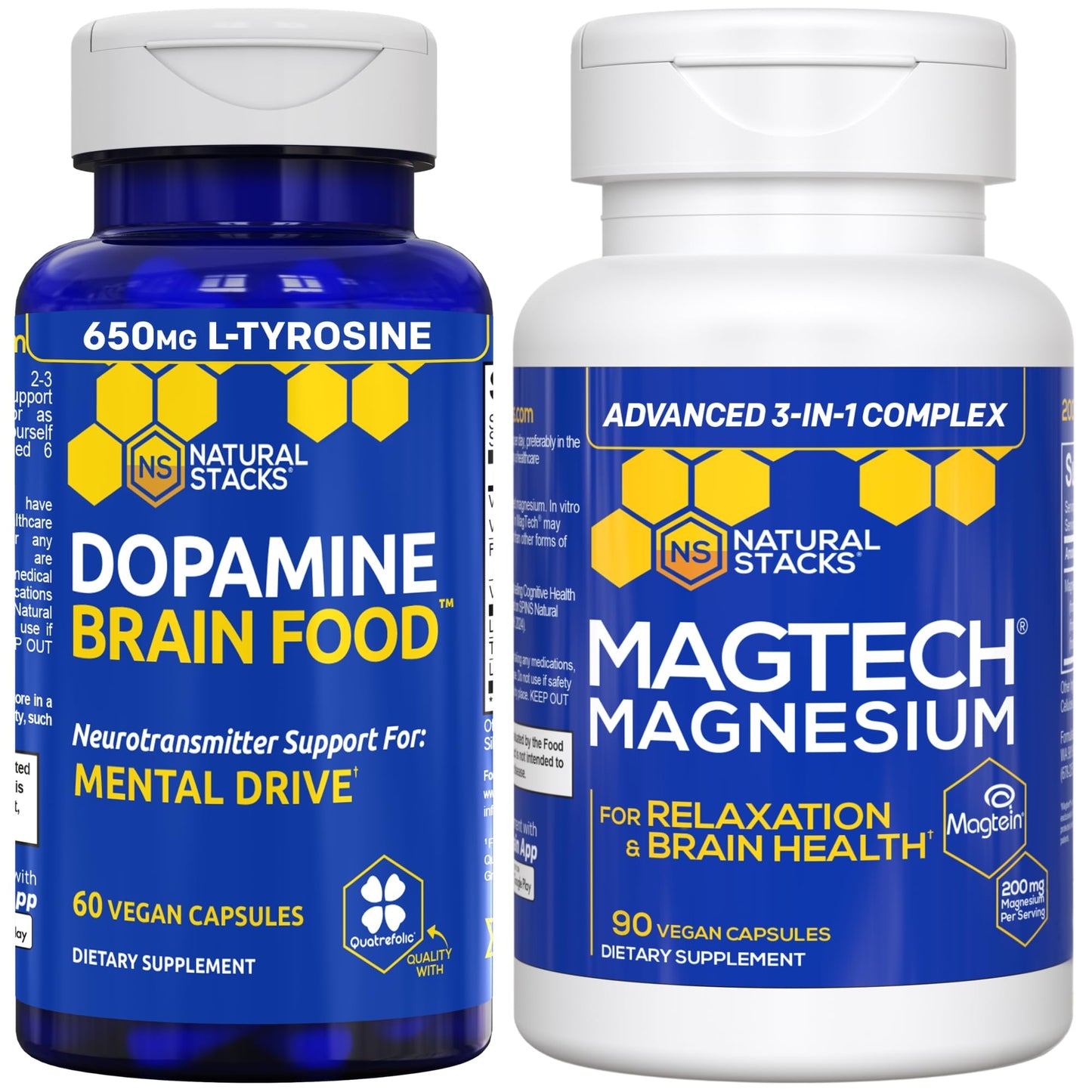 Natural Stacks Dopamine Brain Food + Magtech Magnesium Bundle, 150 Total Capsules